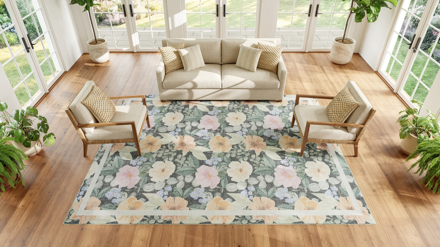 Nourison Home Botanical Washables  Charcoal Multicolor  Contemporary