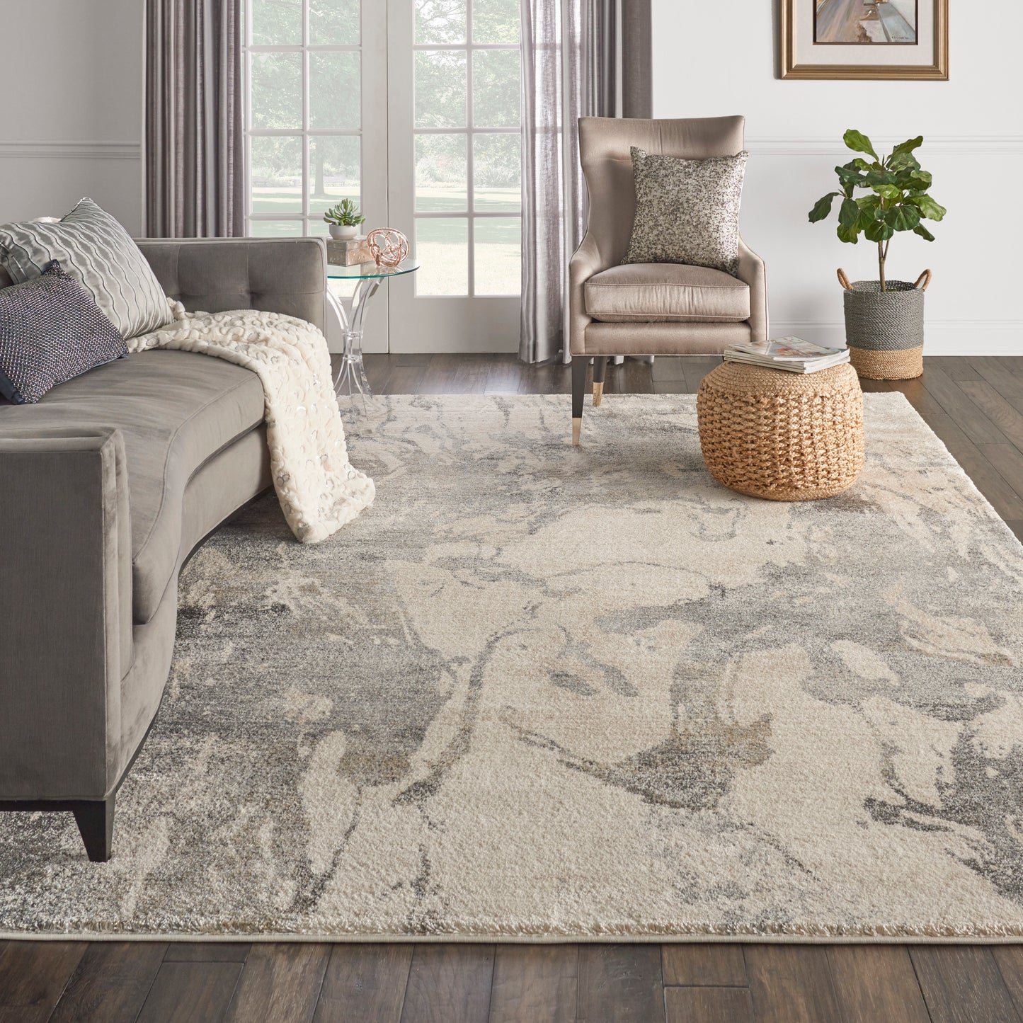 Nourison Home Fusion  Cream Grey  Contemporary