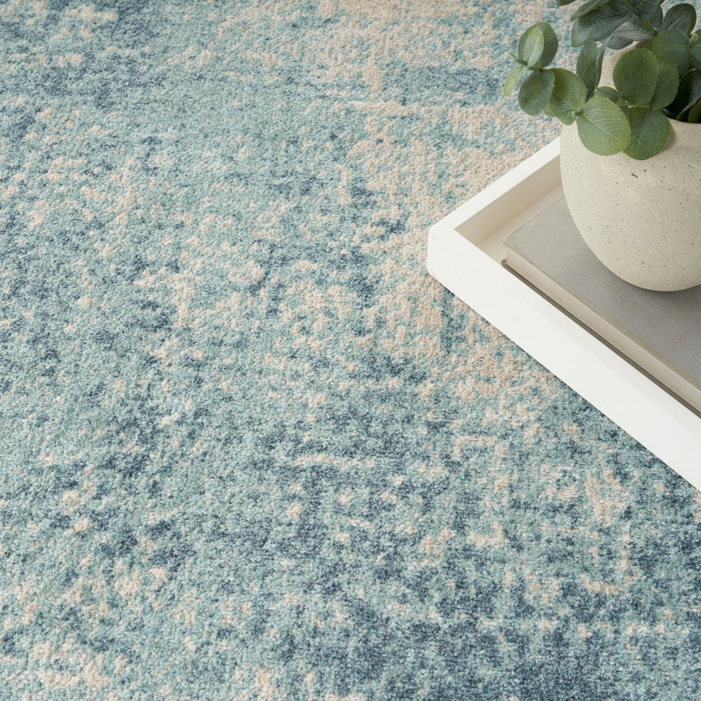 Nourison Home Astra Machine Washable  Blue Ivory  Contemporary