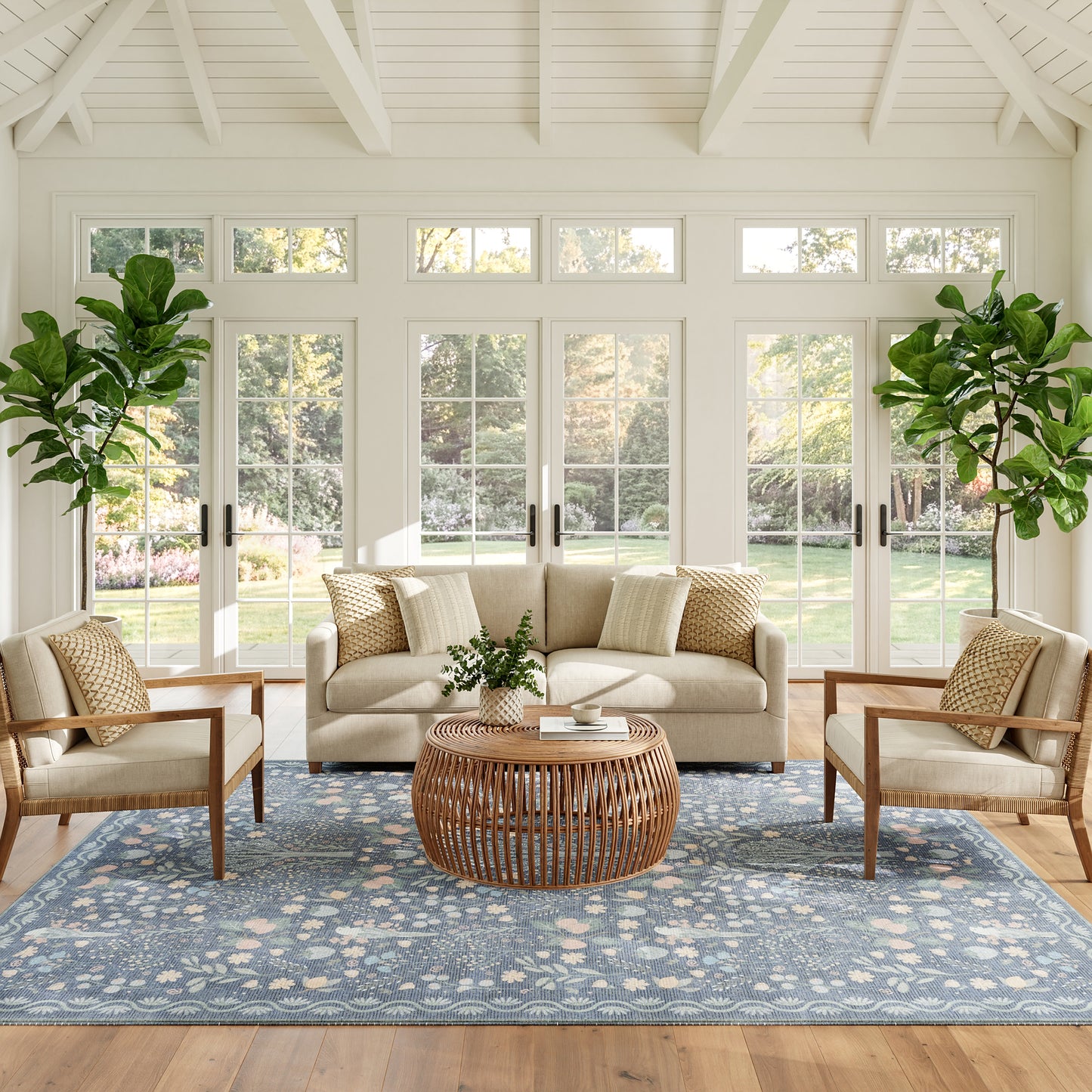 Nourison Home Botanical Washables  Blue Multicolor  Contemporary