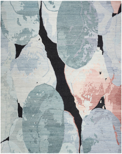 Nourison Home Silk Shadows SHA25 Blue Pink Contemporary Hand Knotted Rug