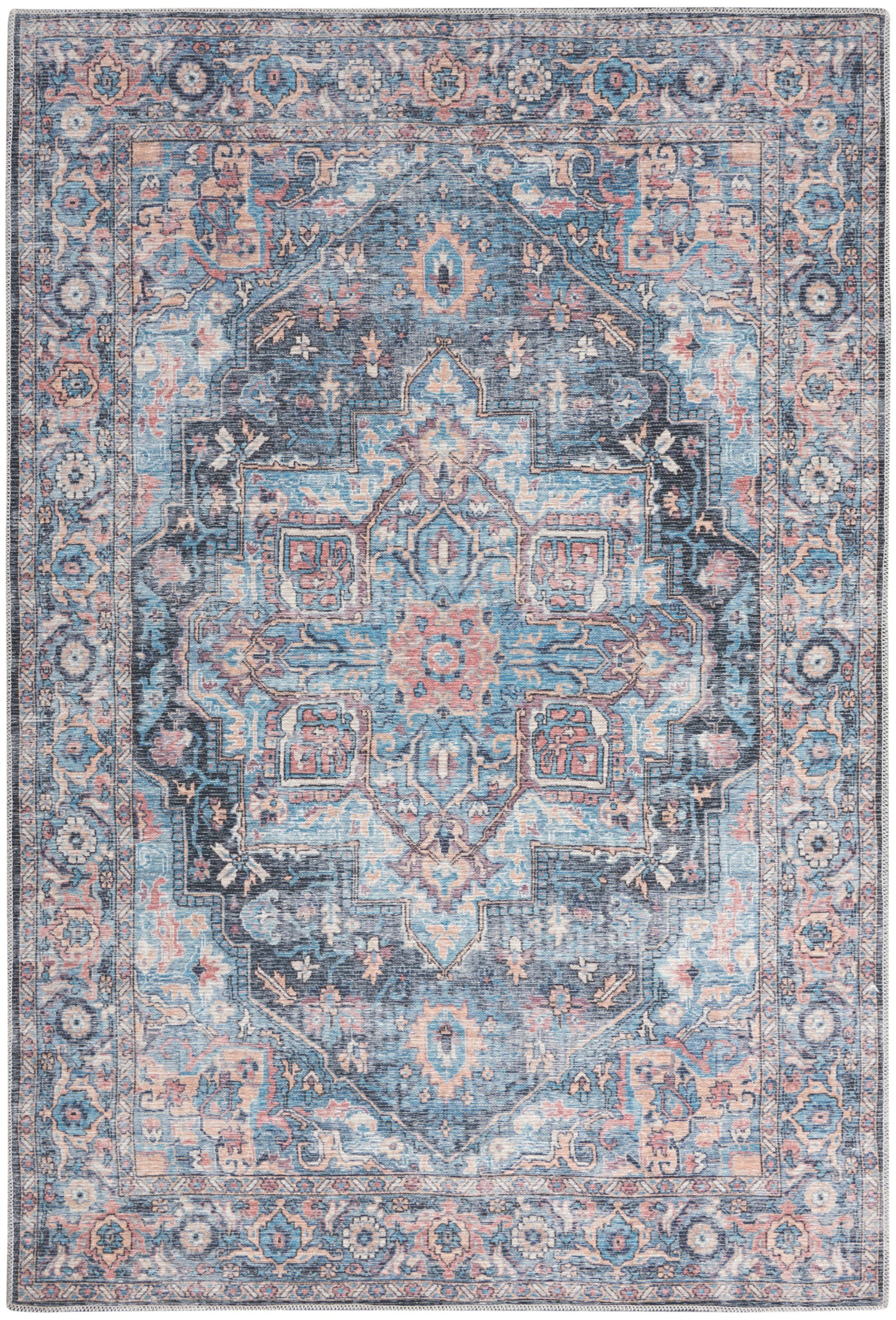Nourison Home New Concept Washables SR101 Light Blue Multicolr Traditional Machine Woven Rug