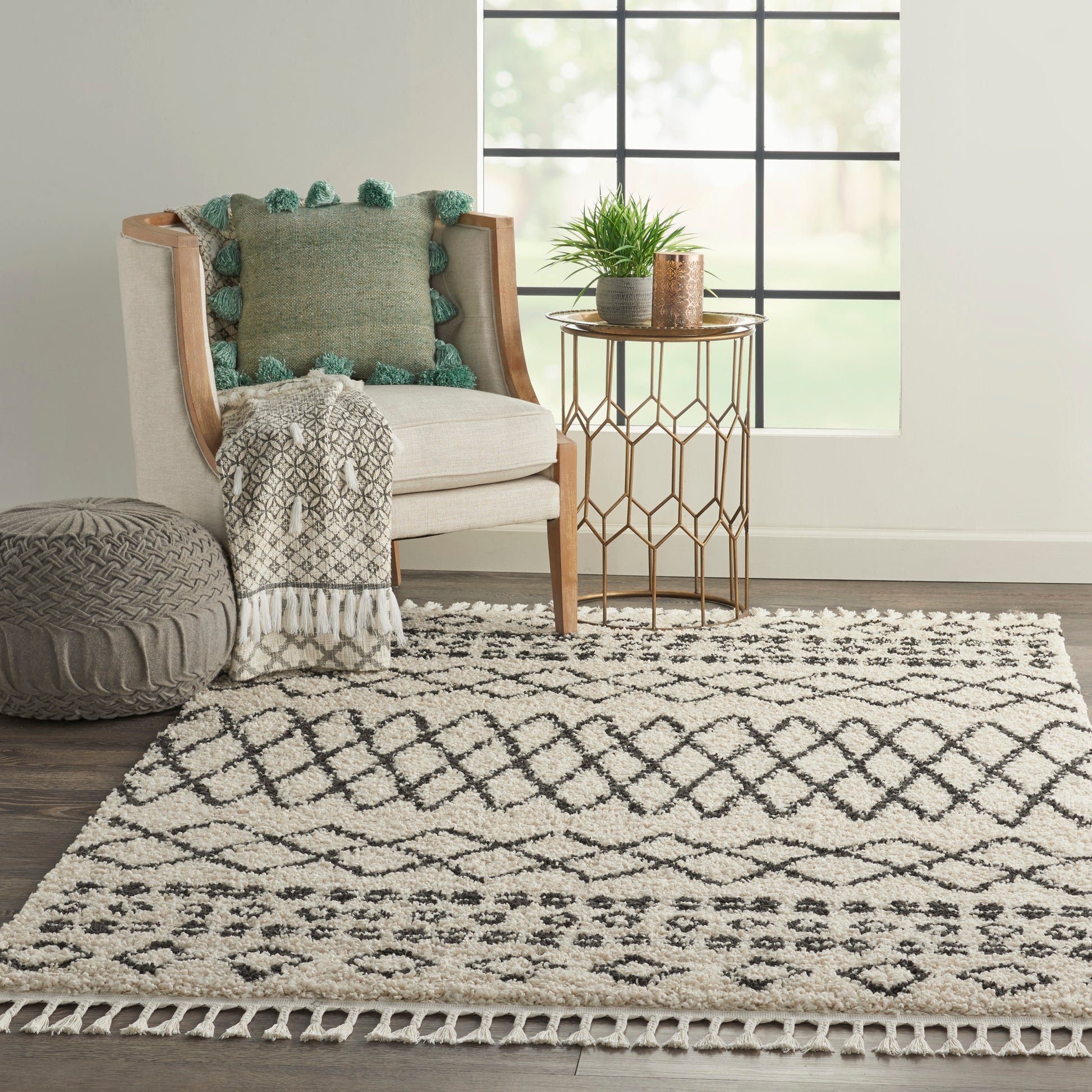 Nourison Home Moroccan Shag  Cream  Transitional