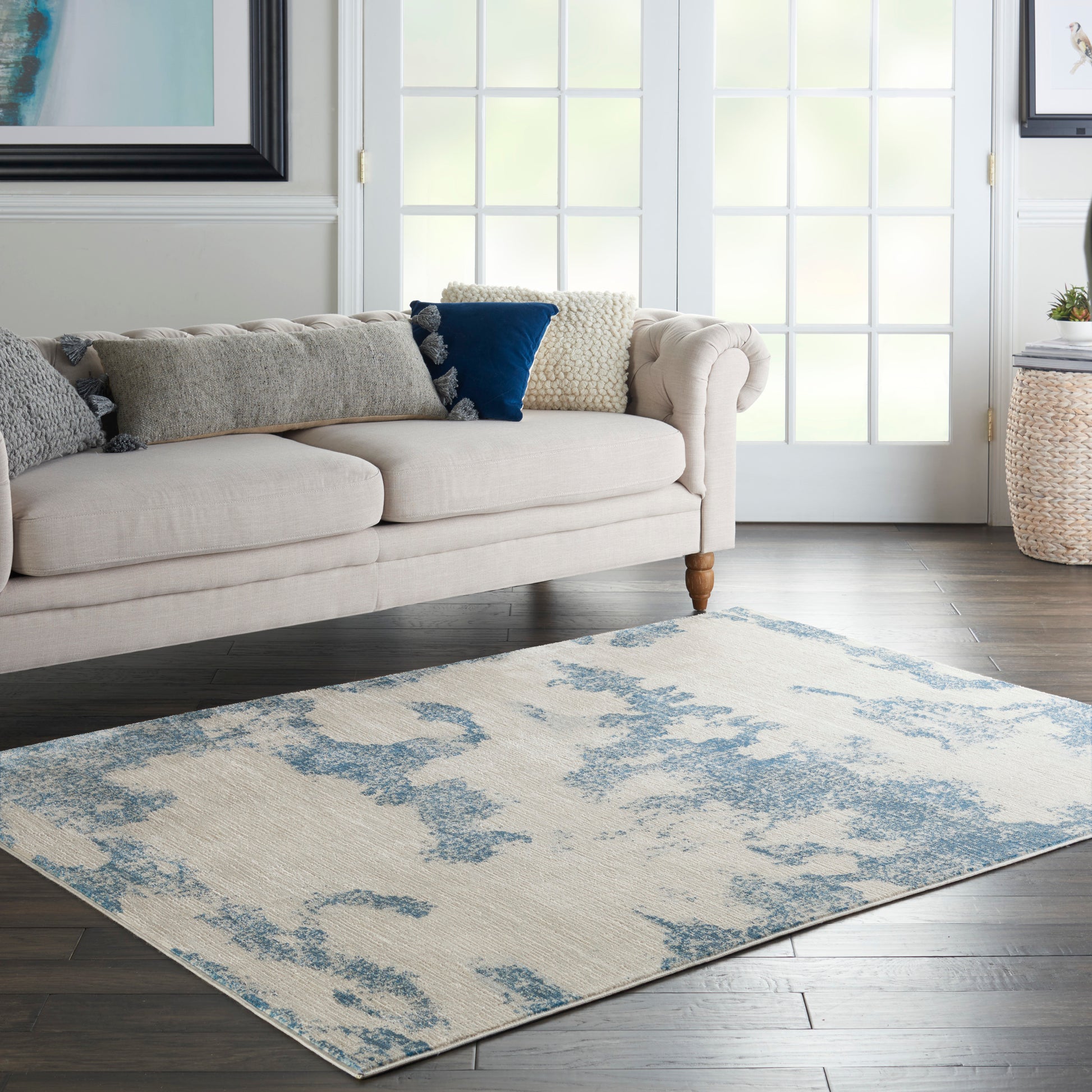 Nourison Home Etchings  Ivory Light Blue  Contemporary