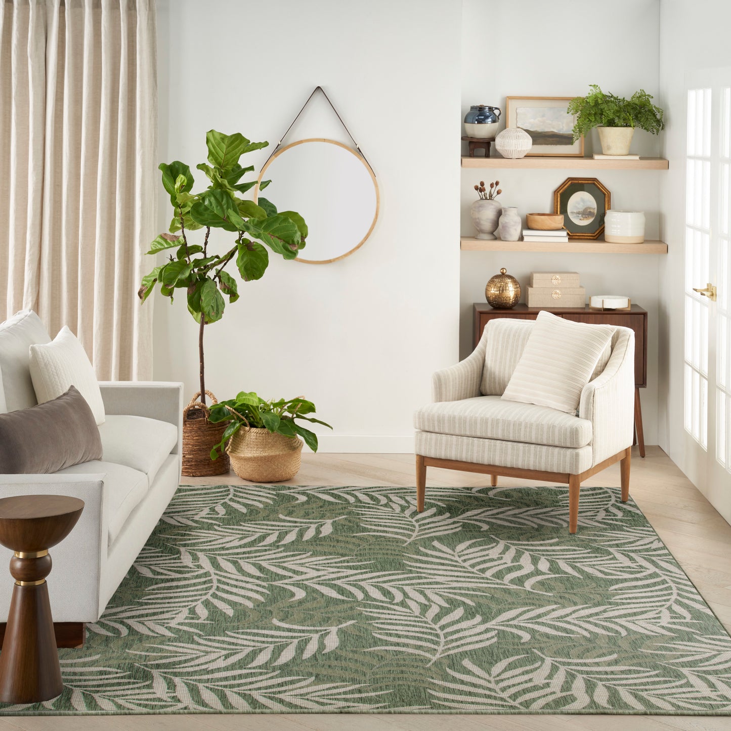 Nourison Home Garden Oasis  Green Ivory  Contemporary