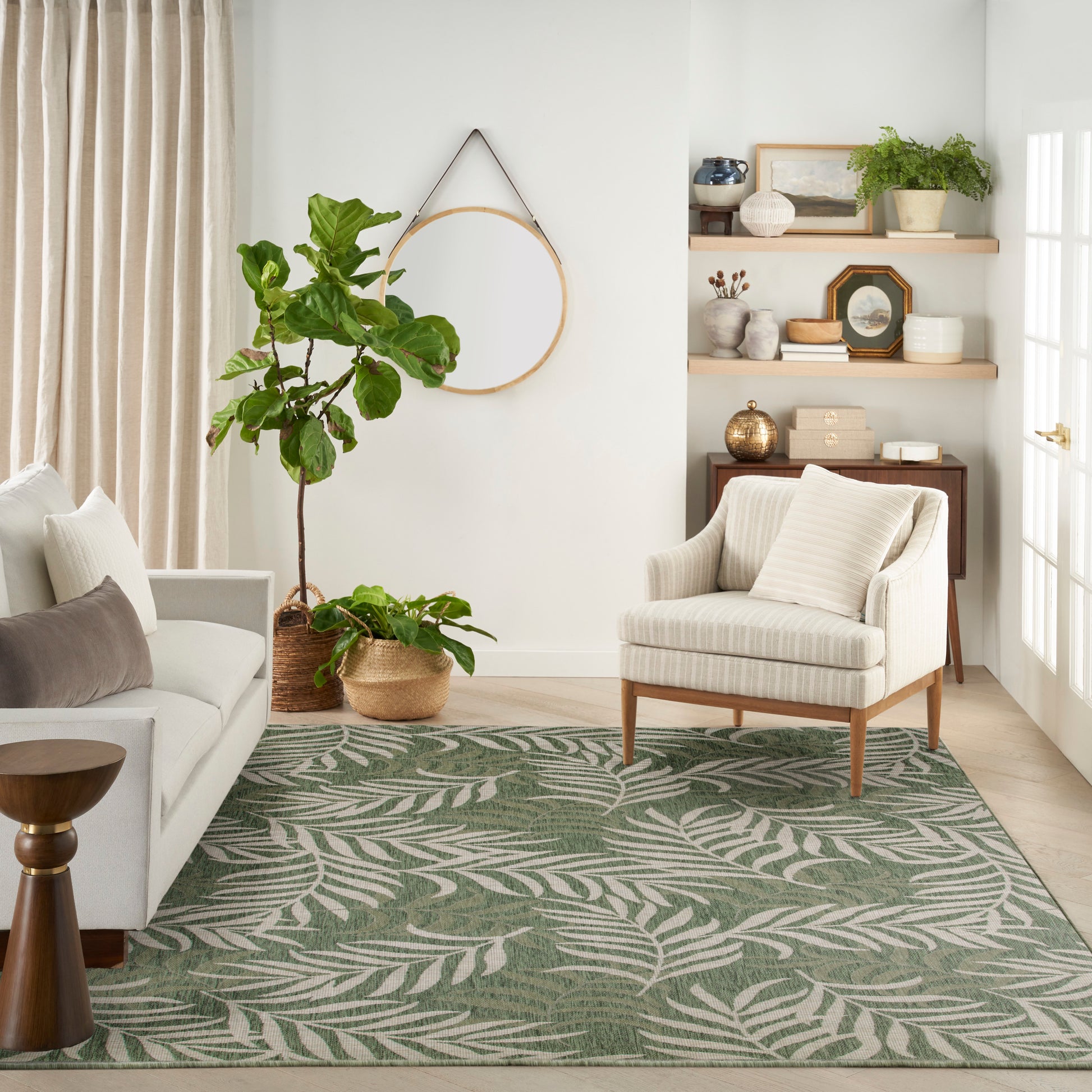Nourison Home Garden Oasis  Green Ivory  Contemporary