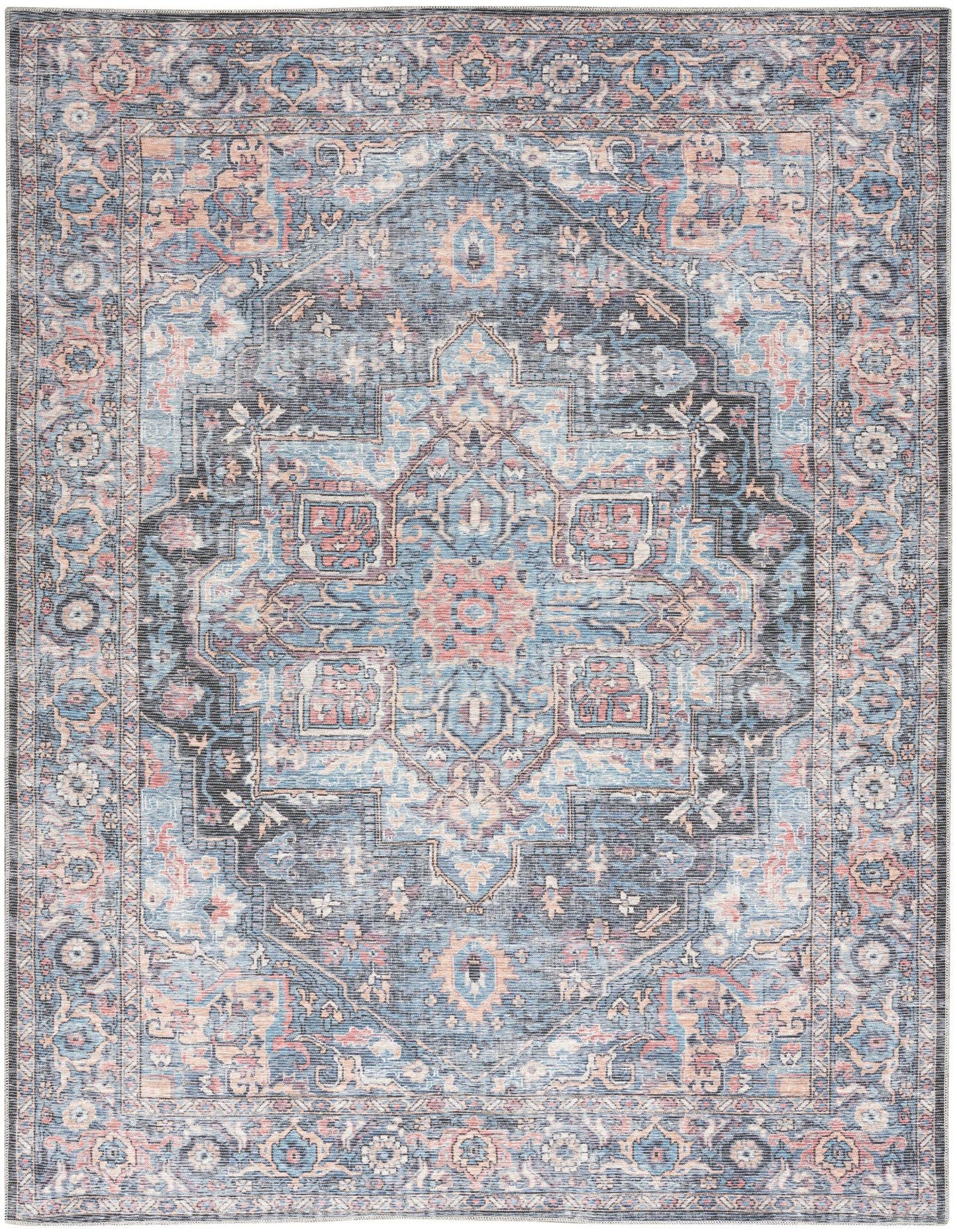 Nourison Home New Concept Washables SR101 Light Blue Multicolr Traditional Machine Woven Rug
