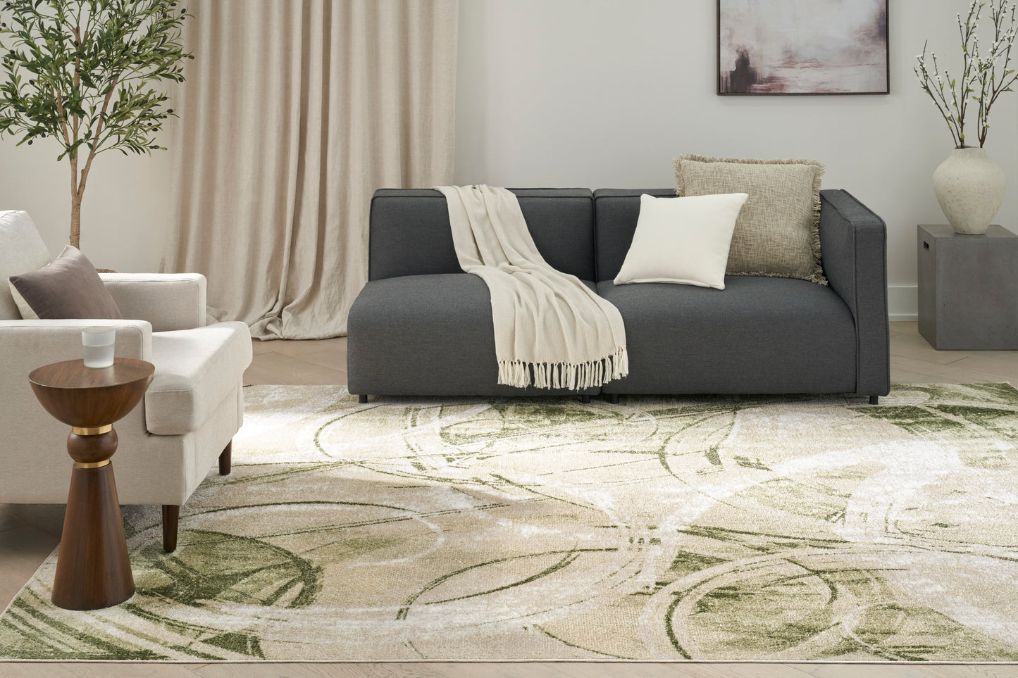 Nourison Home Astra Machine Washable  Beige Green  Contemporary