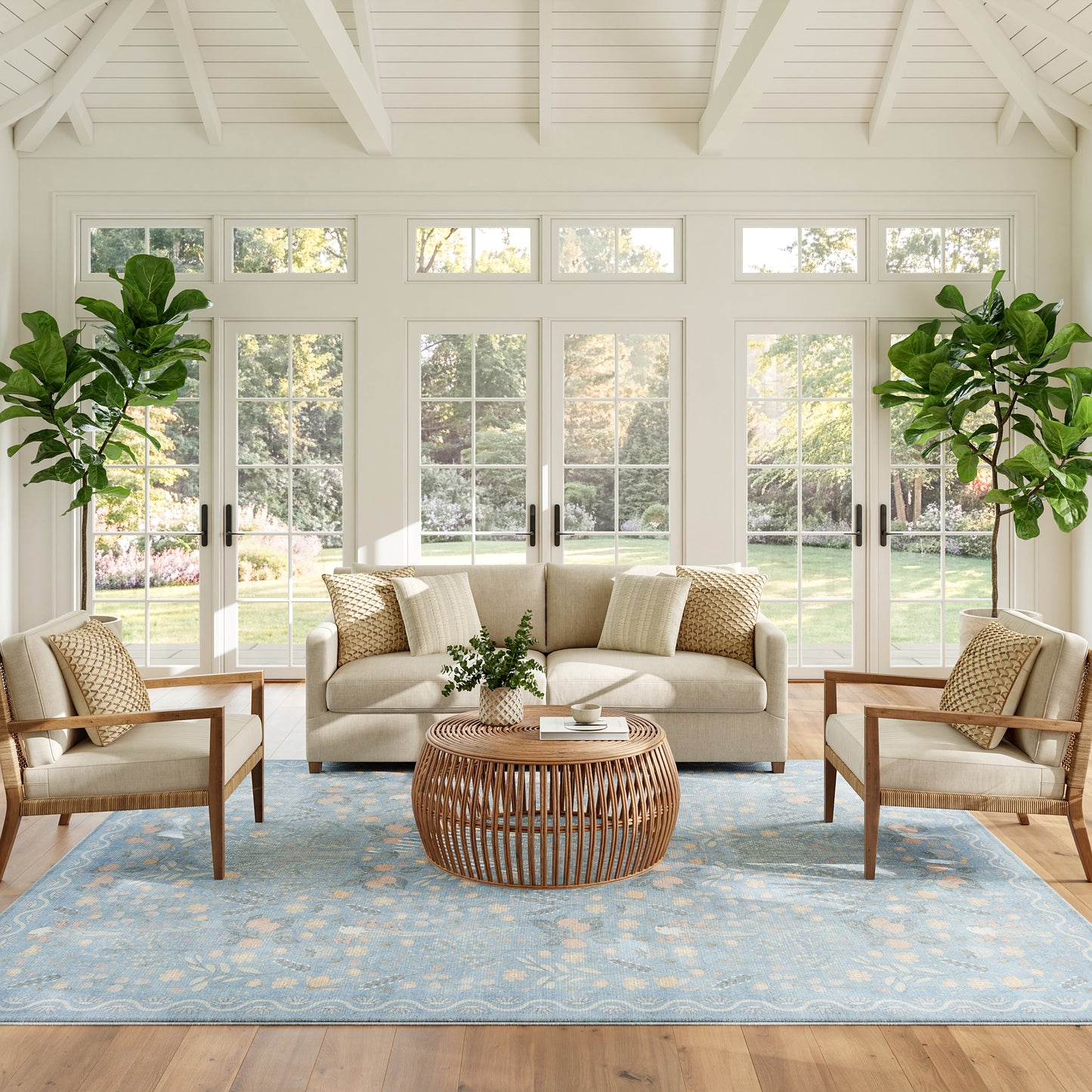 Nourison Home Botanical Washables  Light Blue Multicolor  Contemporary
