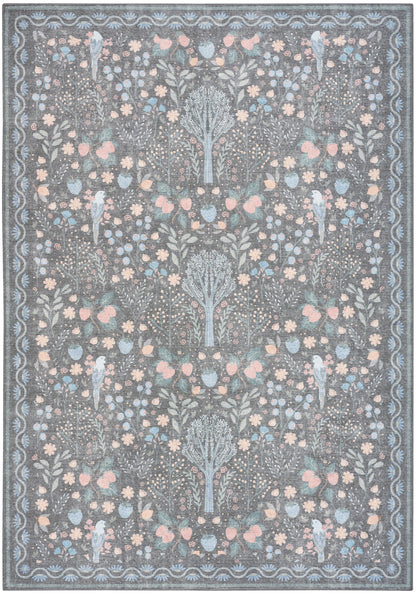 Nourison Home Botanical Washables BOT04 Charcoal Multicolor Contemporary Machine Woven Rug
