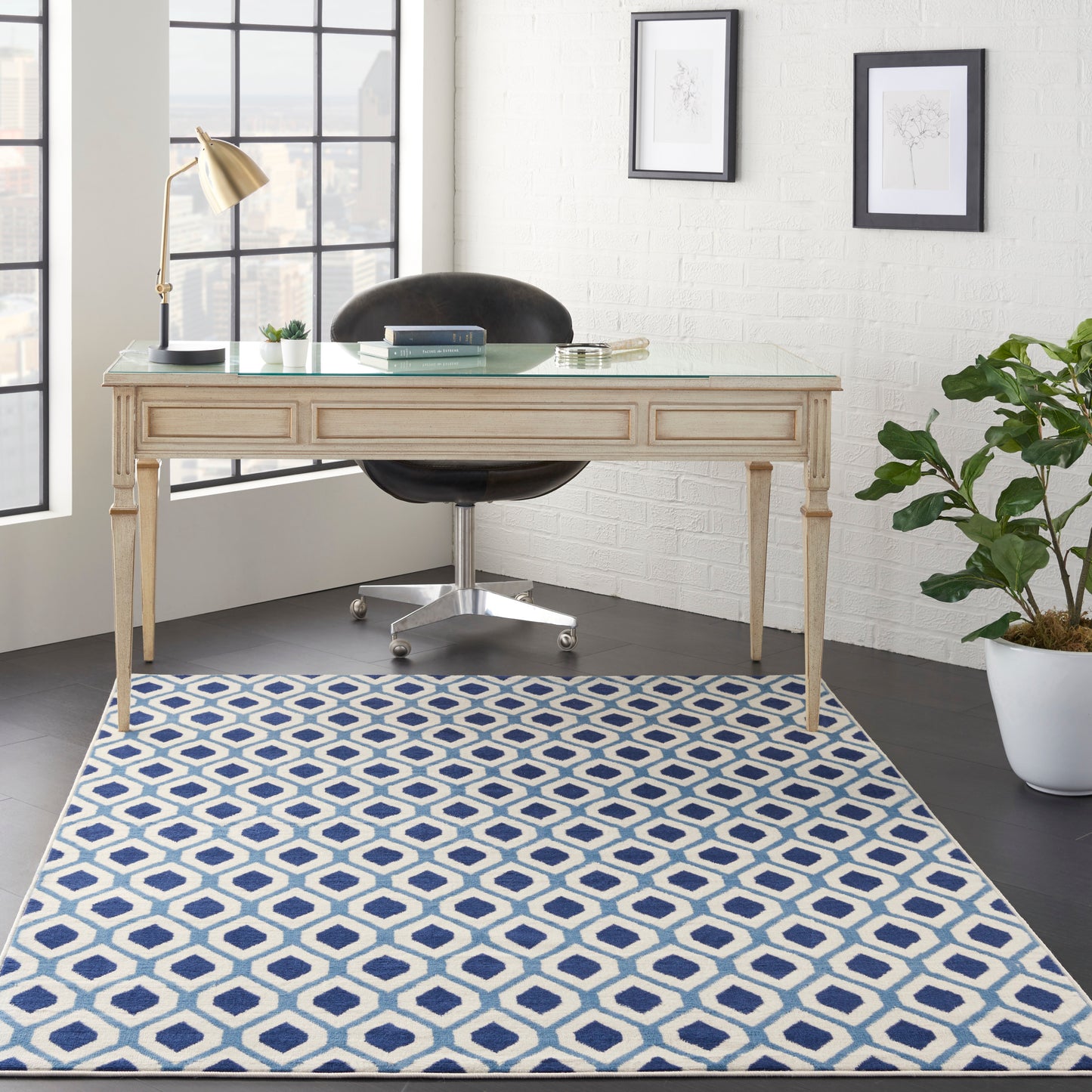 Nourison Home Grafix  White Navy  Contemporary