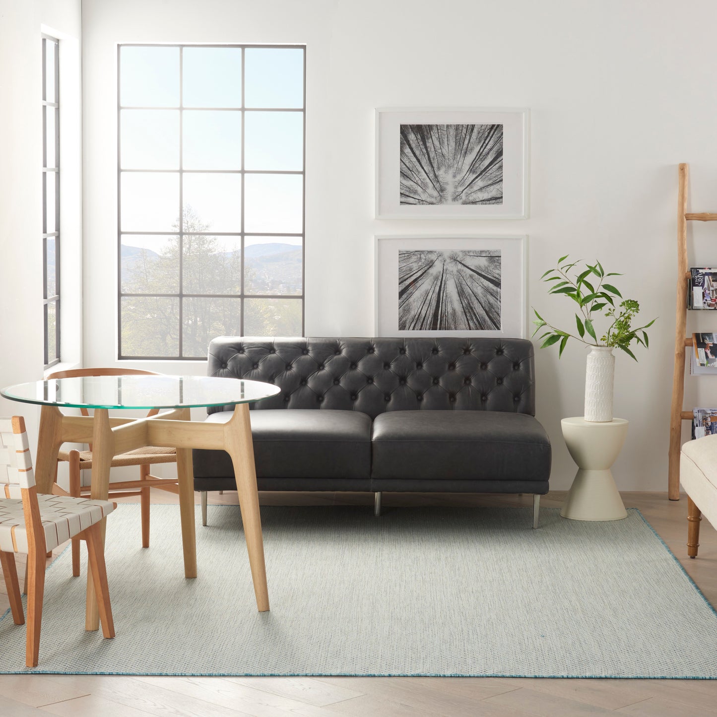 Nourison Home Courtyard  Ivory Aqua  Contemporary