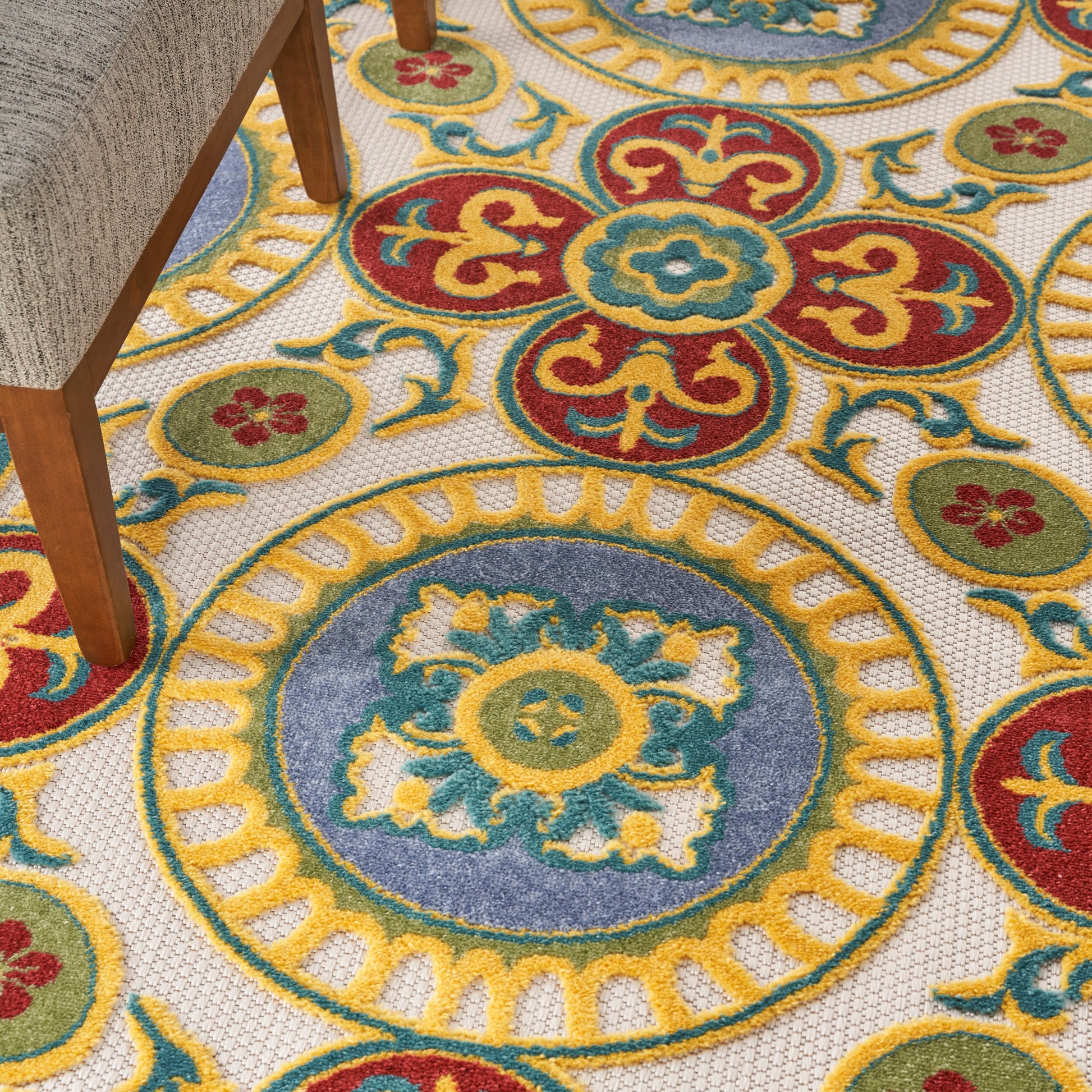 Nourison Home Aloha  Red Multicolor  Contemporary