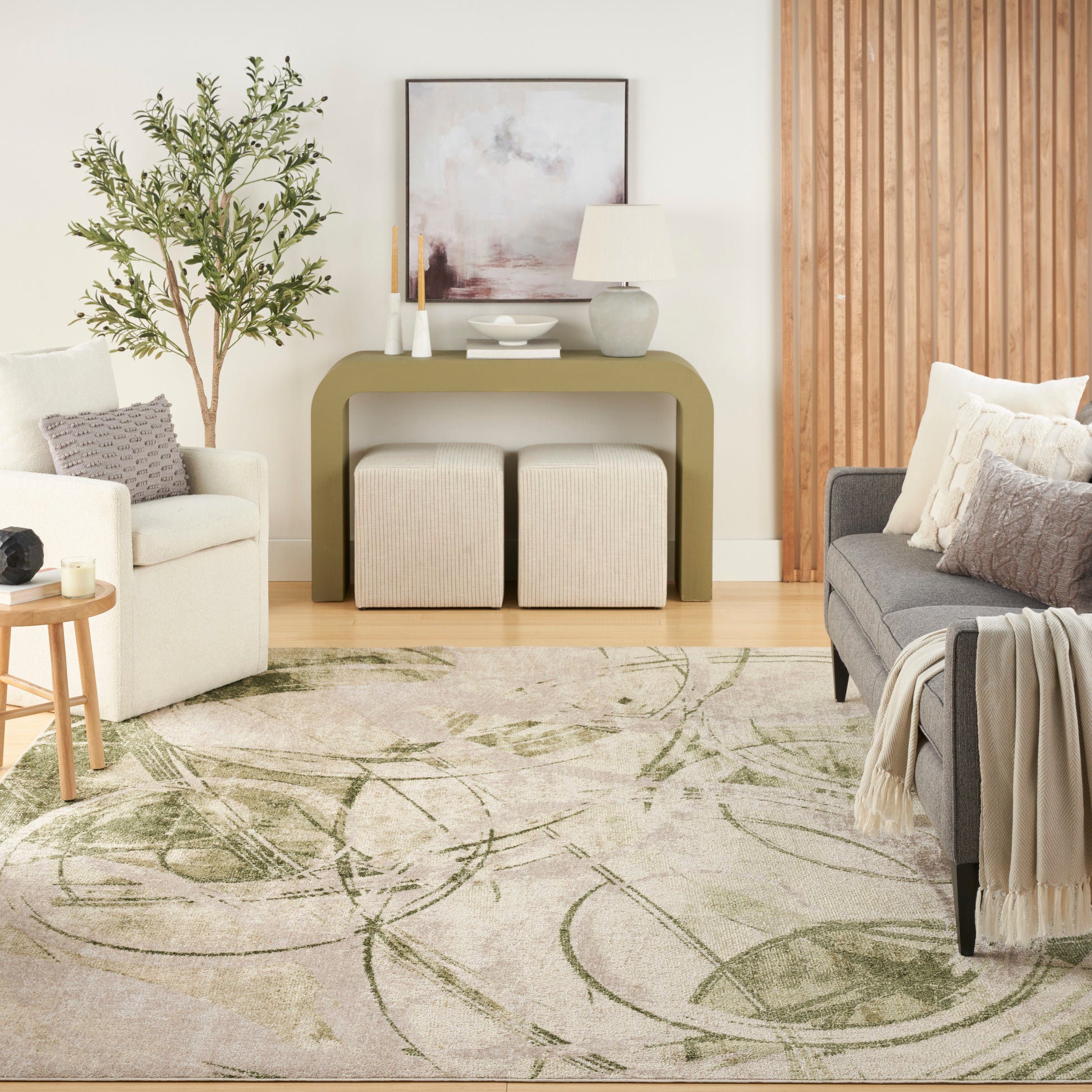 Nourison Home Astra Machine Washable  Beige Green  Contemporary