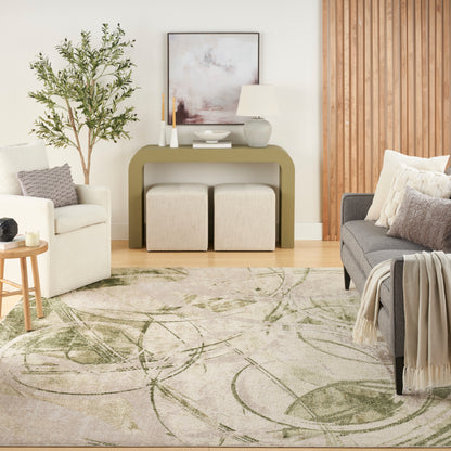 Nourison Home Astra Machine Washable  Beige Green  Contemporary