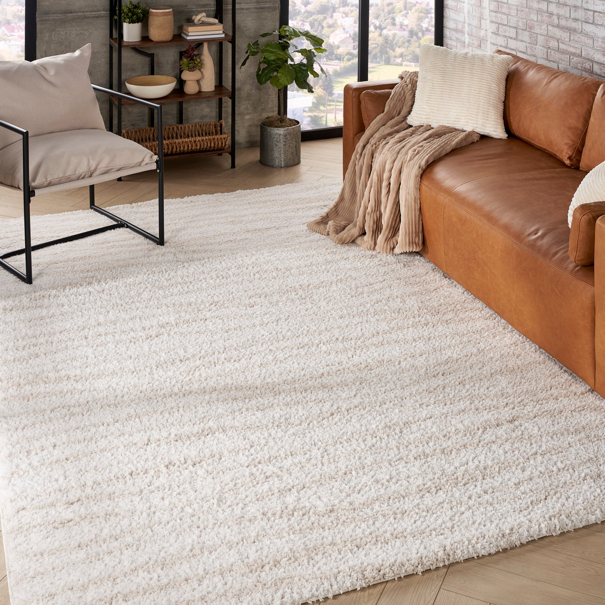 Nourison Home Modern Shag  Ivory Beige  Contemporary