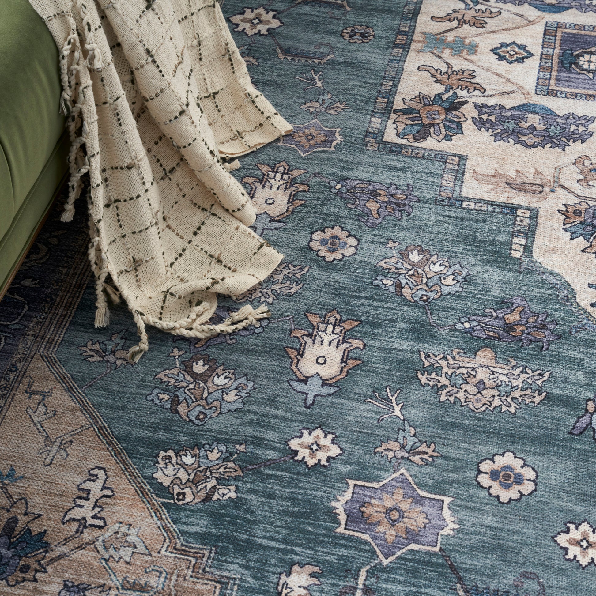 Nourison Home Grand Washables  Teal Blue  Traditional