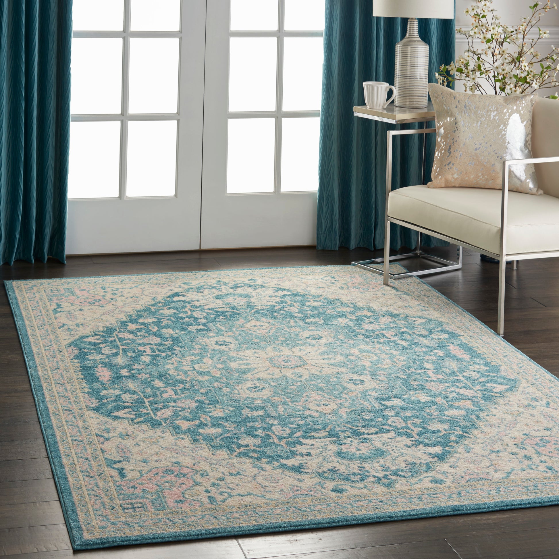 Nourison Home Tranquil  Ivory Turquoise  Traditional