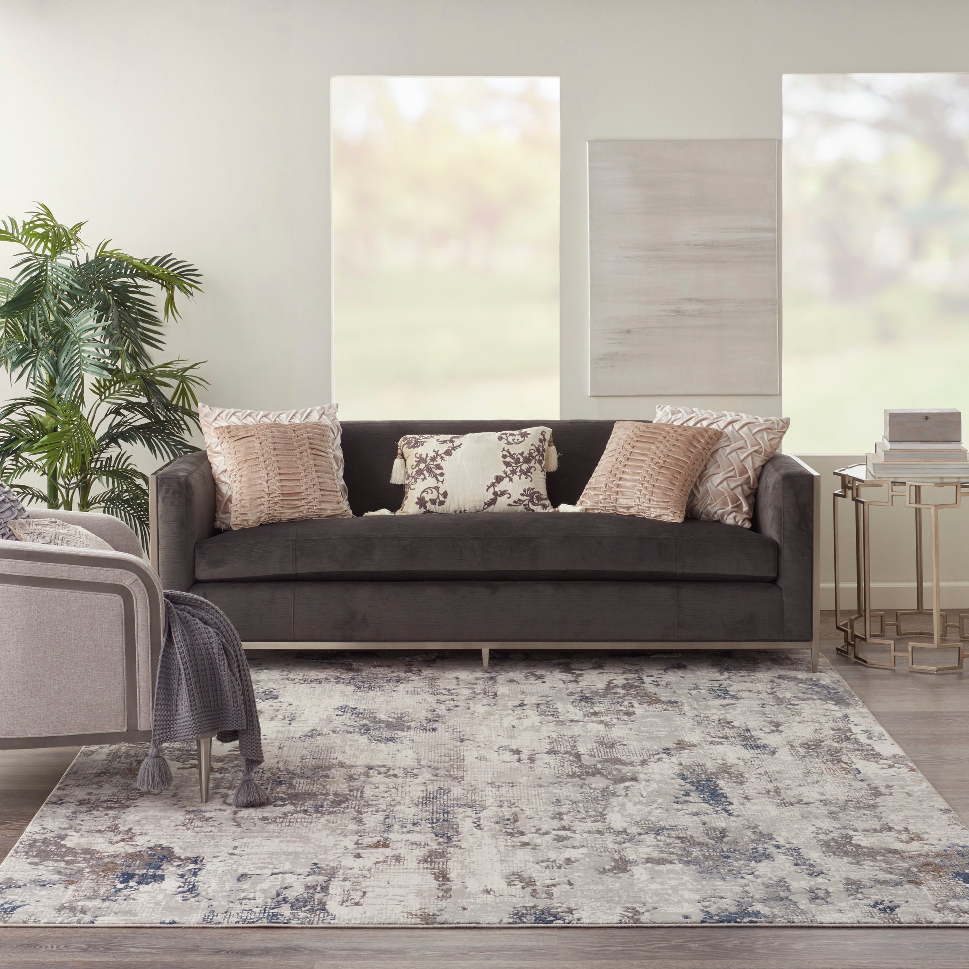 Nourison Home Royal Terrace  White Blue  Contemporary