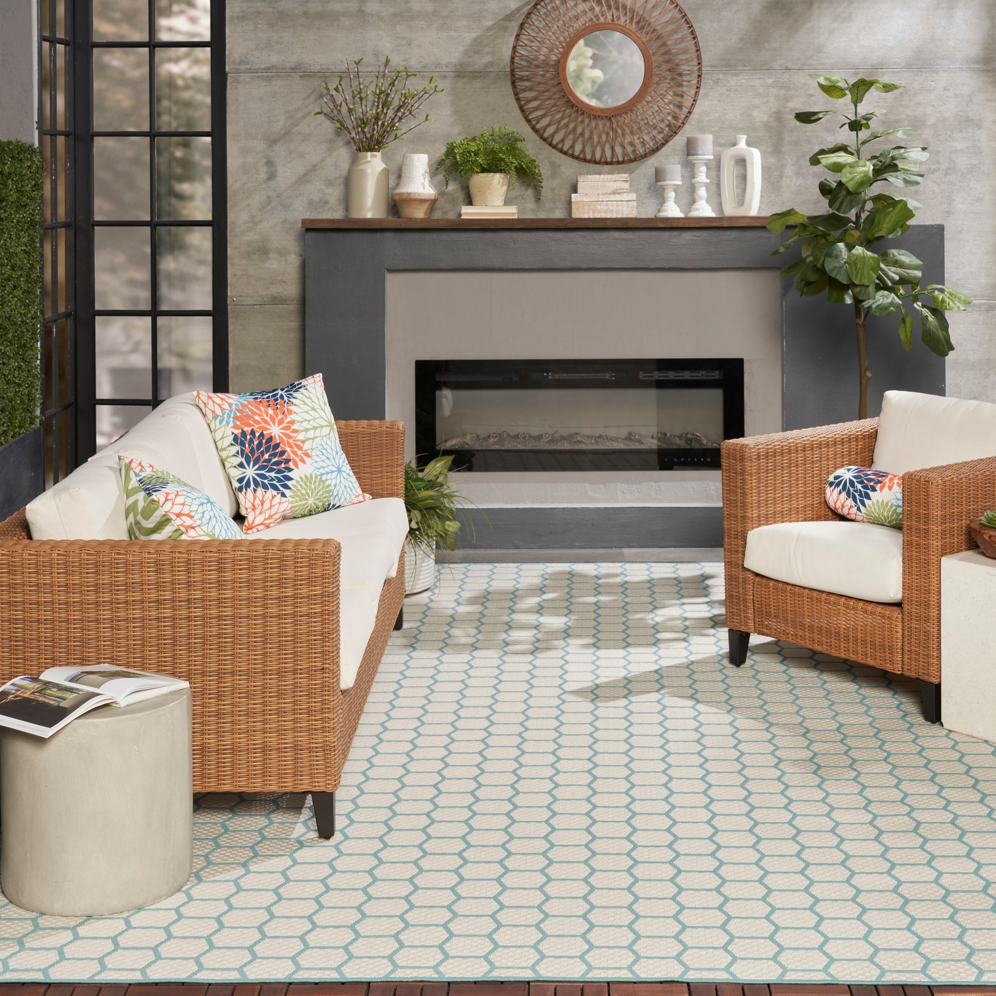 Nourison Home Twist Reversible  Aqua  Contemporary