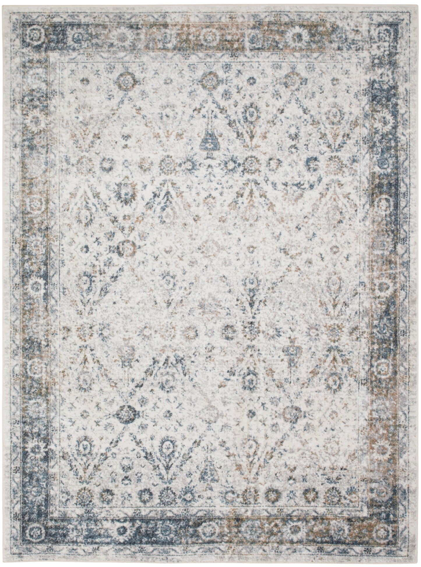 Nourison Home Astra Machine Washable ASW16 Ivory Blue Traditional Power-loomed Rug