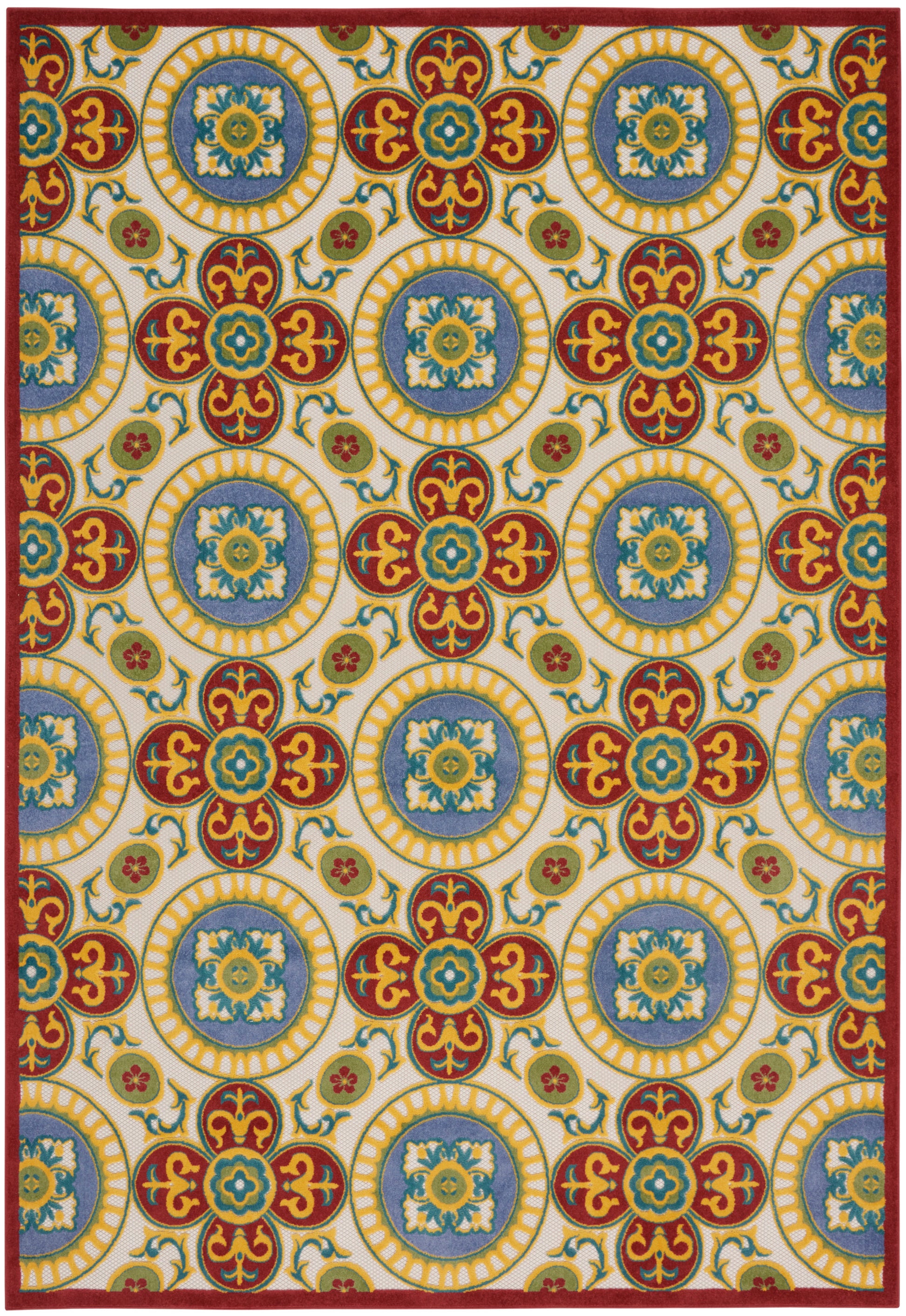 Nourison Home Aloha  Red Multicolor  Contemporary