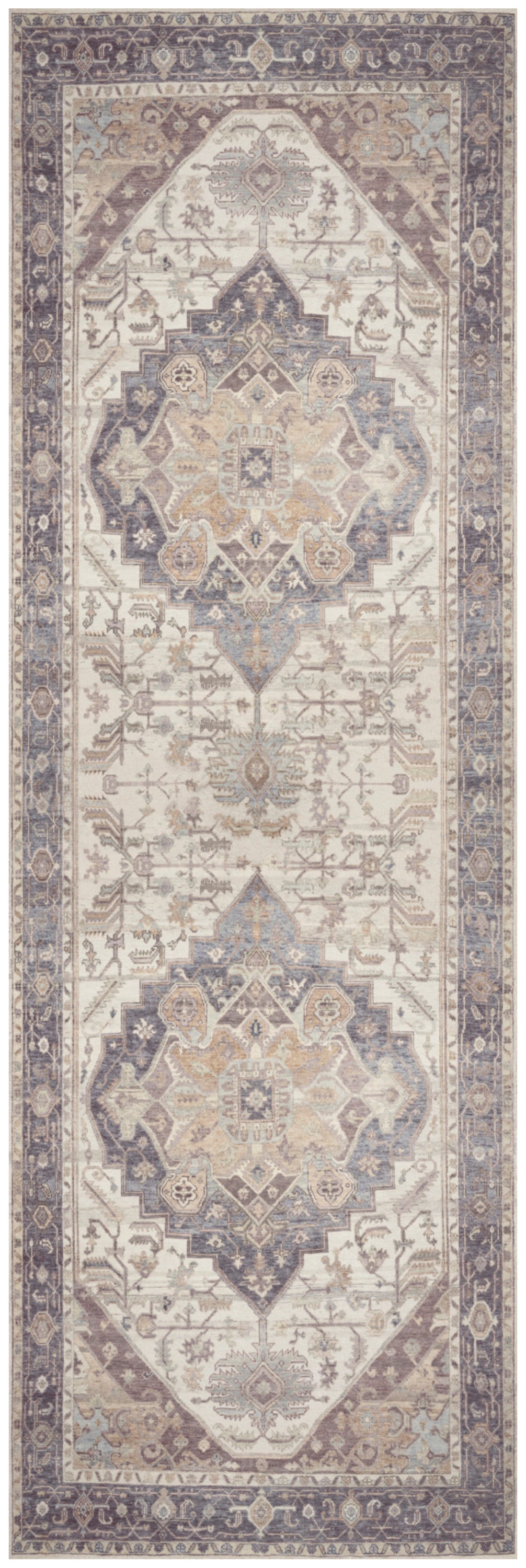 Nourison Home Vintage Washables VWS13 Ivory Purple Traditional Flat Weave Rug