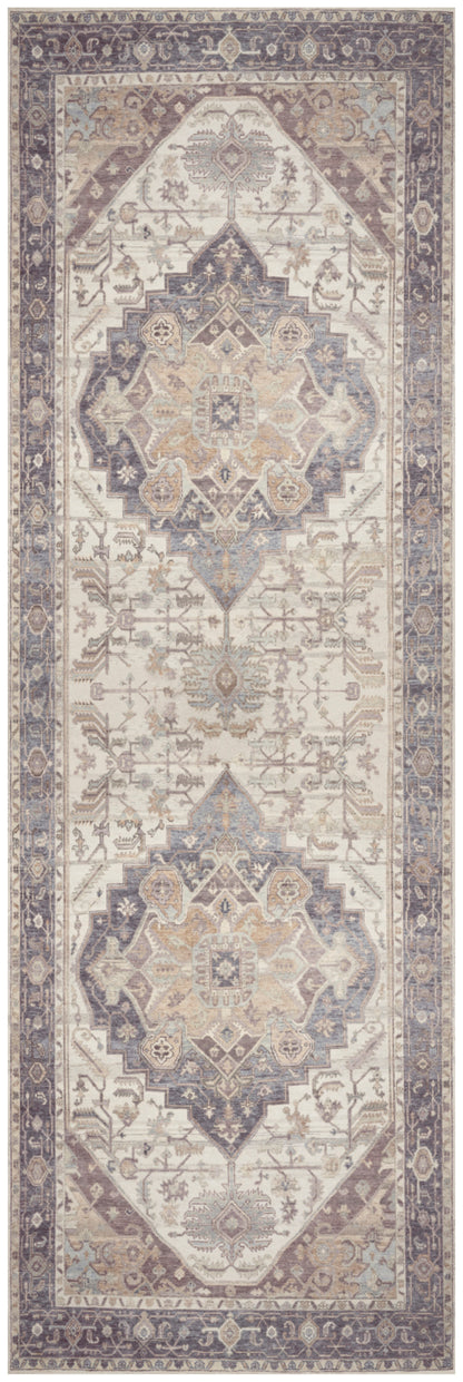 Nourison Home Vintage Washables VWS13 Ivory Purple Traditional Flat Weave Rug