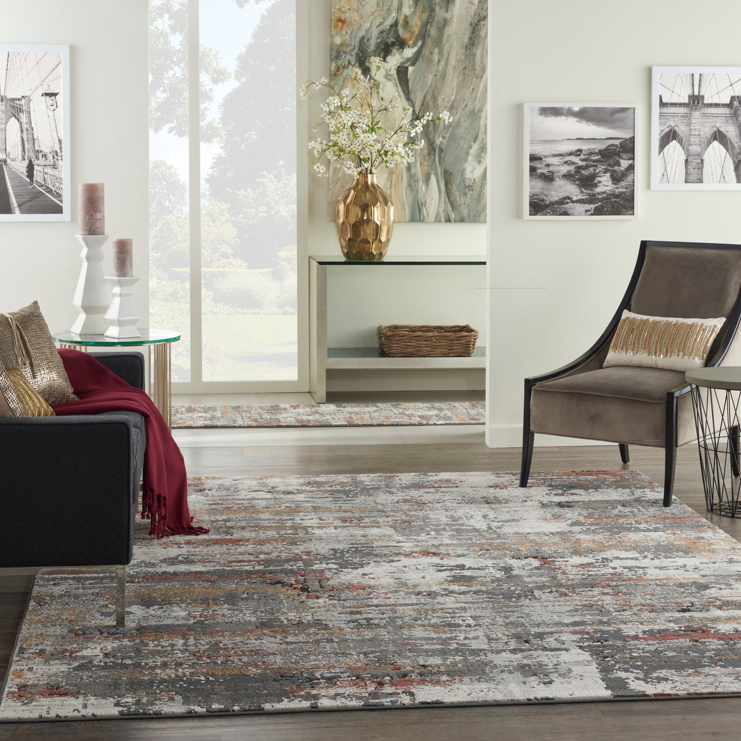 Nourison Home Tangra  Grey Multicolor  Contemporary