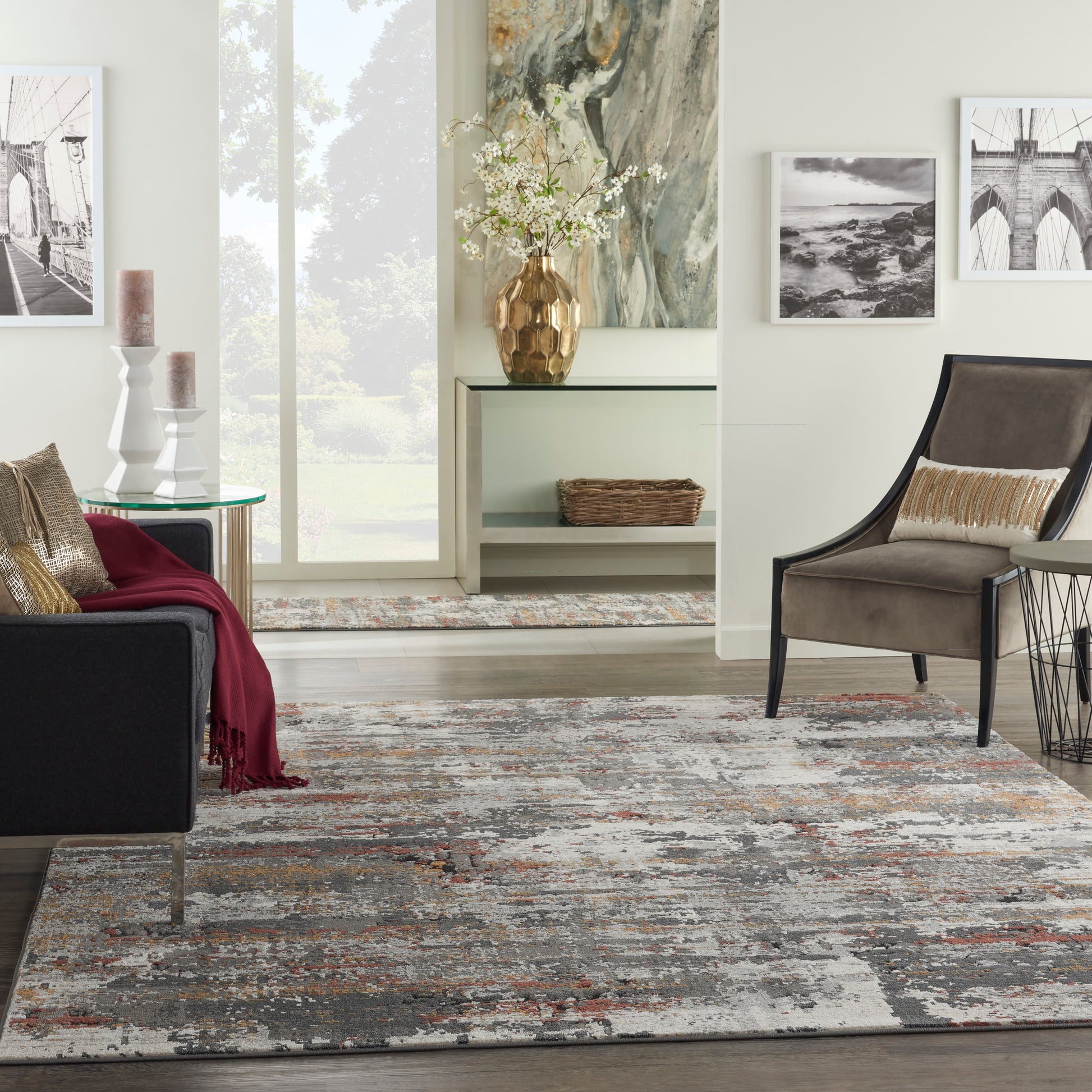 Nourison Home Tangra  Grey Multicolor  Contemporary