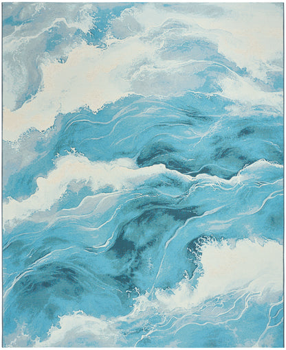Nourison Home Color Splash CSP05 Ivory Blue Contemporary Machine Woven Rug