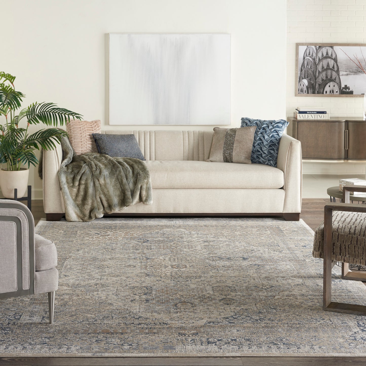 Nourison Home Malta  Ivory Blue  Traditional
