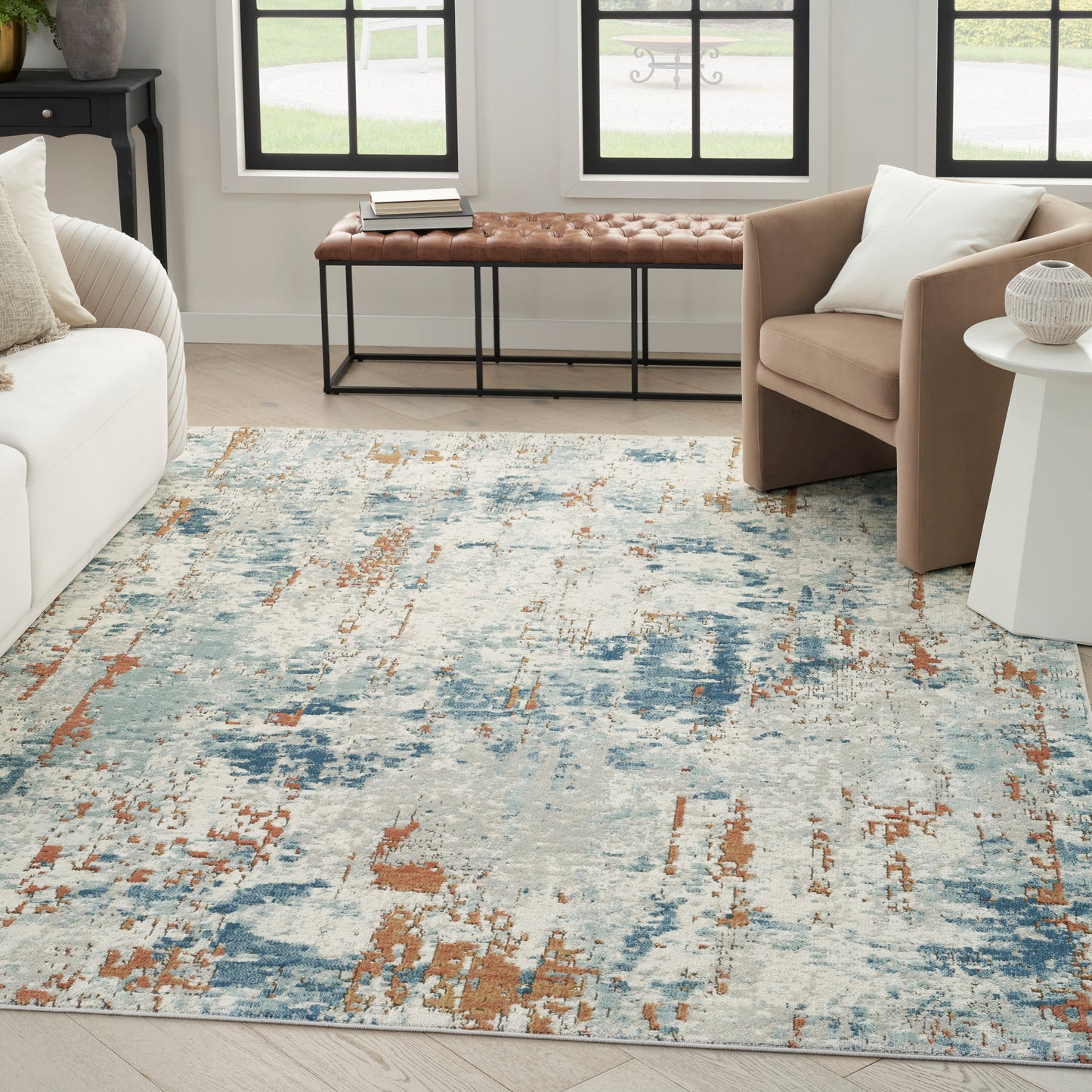 Nourison Home Quarry  Beige Blue Rust  Contemporary