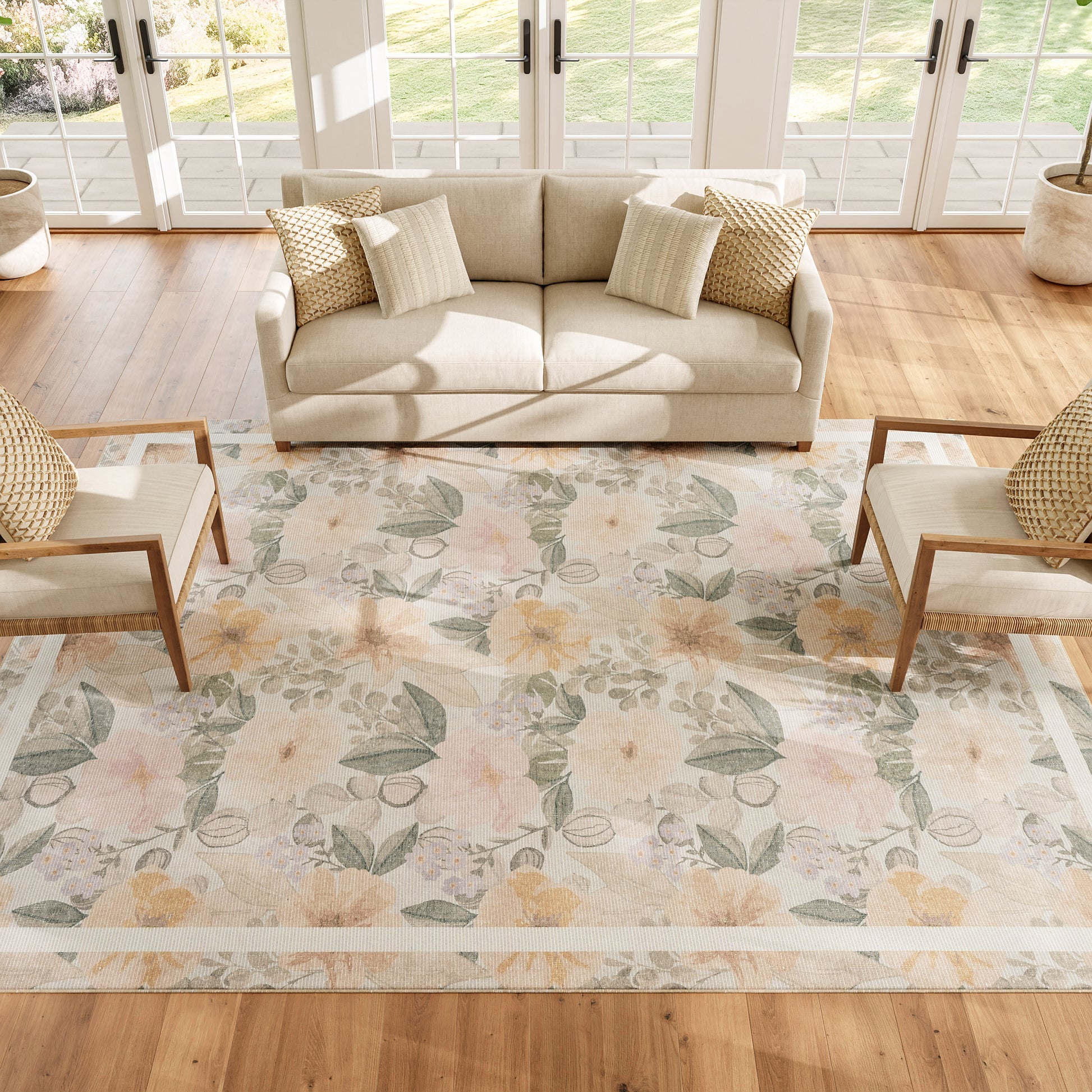 Nourison Home Botanical Washables  Beige Multicolor  Contemporary