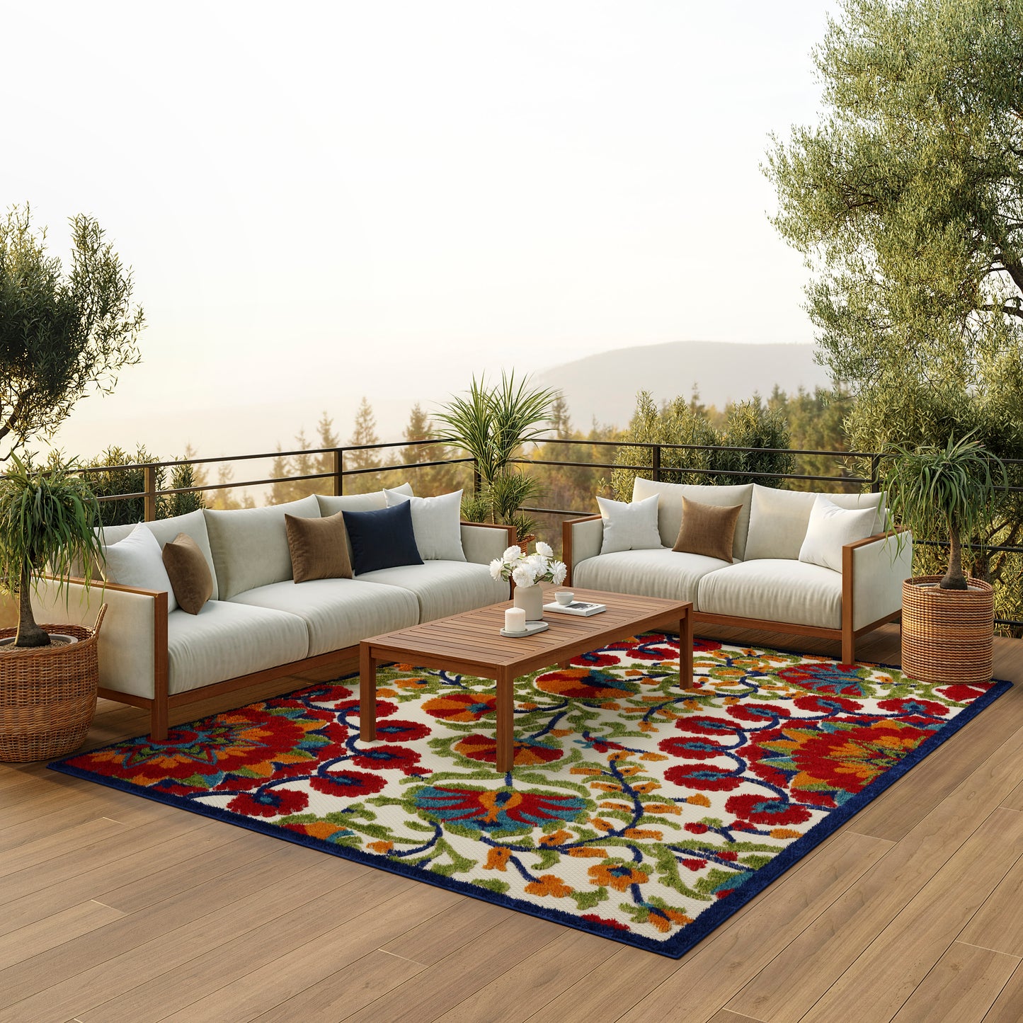 Nourison Home Aloha  Red Multicolor  Contemporary