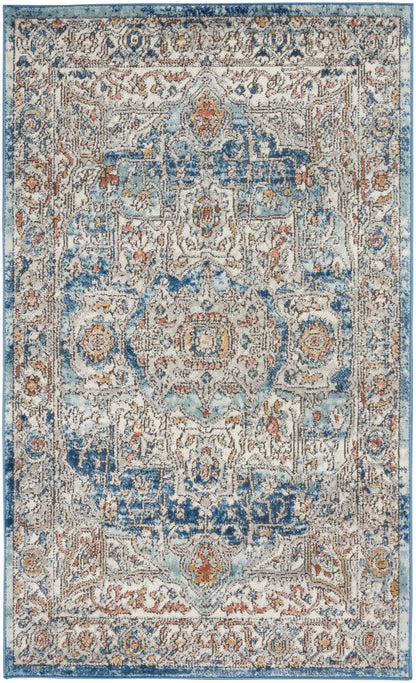 Nourison Home Quarry QUA11 Ivory Blue Traditional Power-loomed Rugs