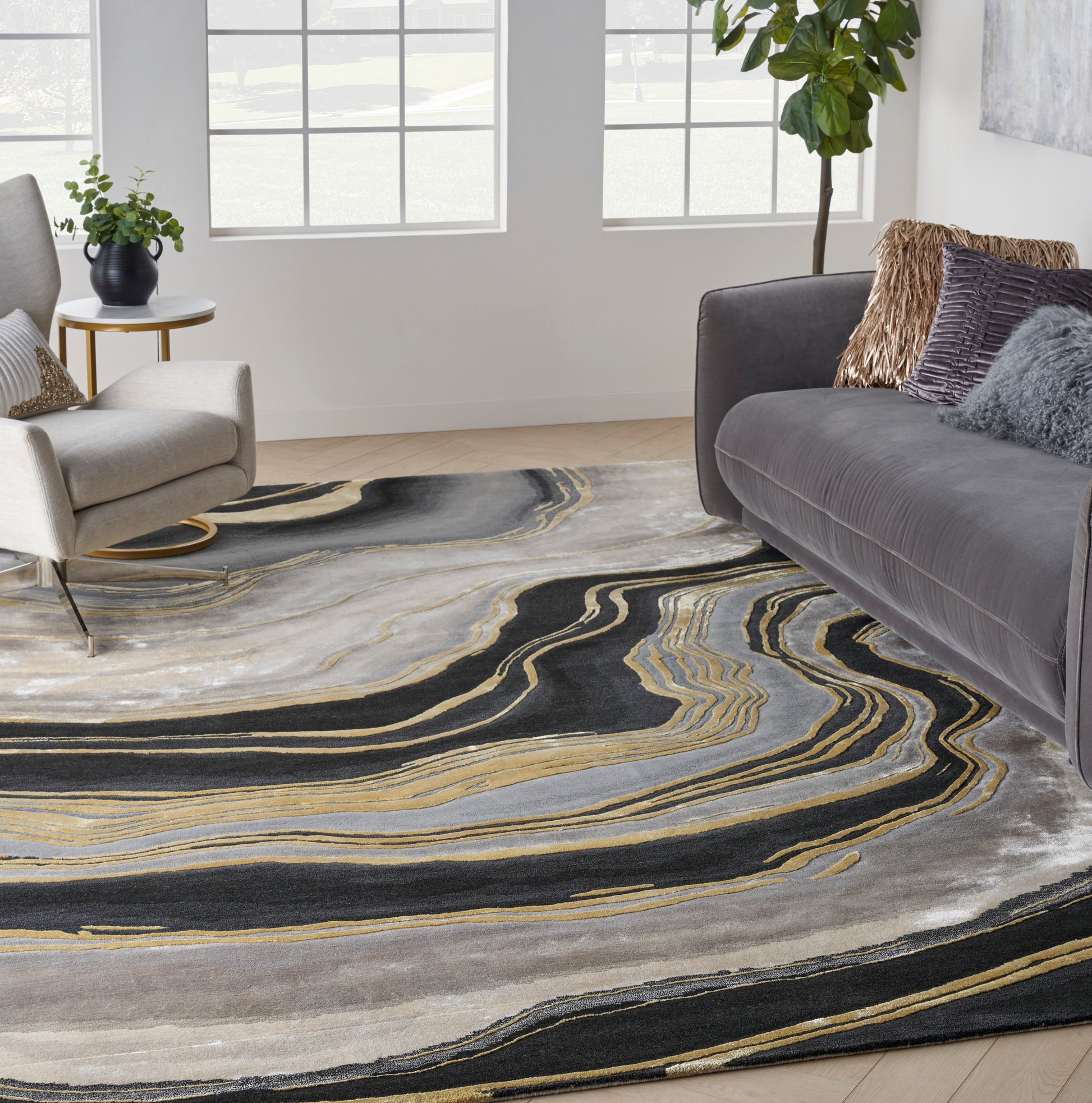 Nourison Home Prismatic  Charcoal Grey  Contemporary