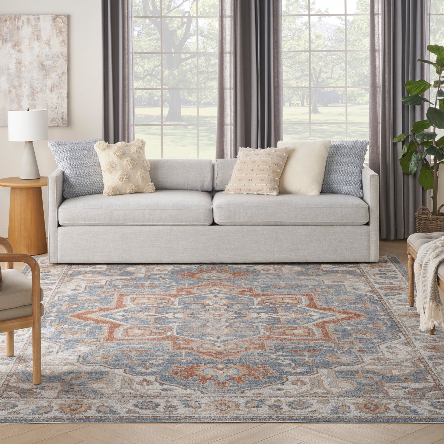 Nourison Home Astra Machine Washable  Denim Multicolor  Traditional