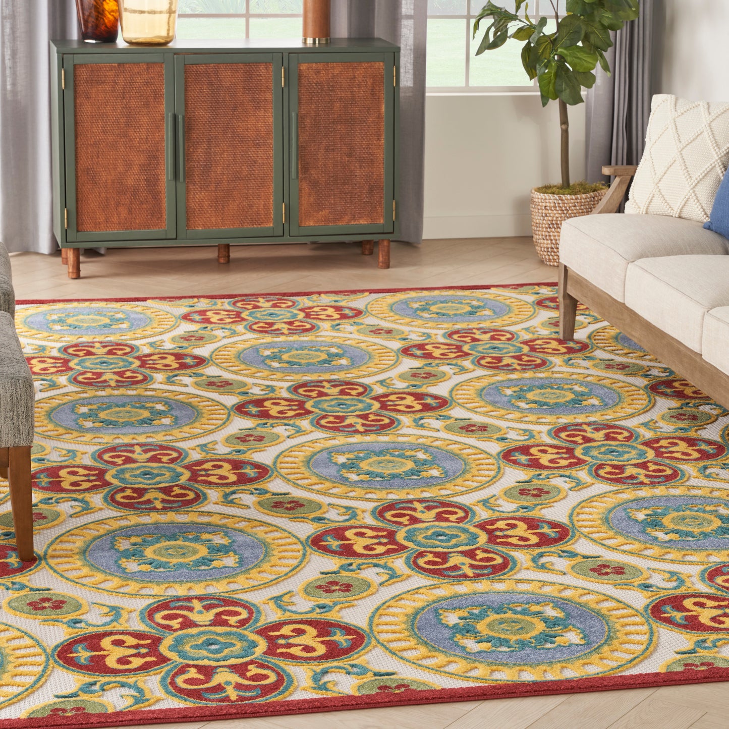 Nourison Home Aloha  Red Multicolor  Contemporary