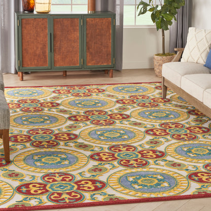 Nourison Home Aloha  Red Multicolor  Contemporary