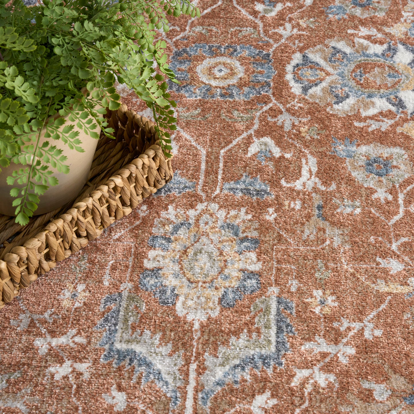 Nourison Home Astra Machine Washable  Rust Ivory  Traditional