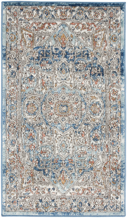 Nourison Home Quarry QUA11 Ivory Blue Traditional Power-loomed Rugs