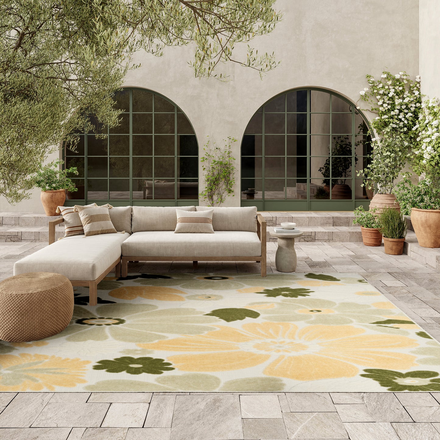 Nourison Home Aloha  Ivory Green  Contemporary