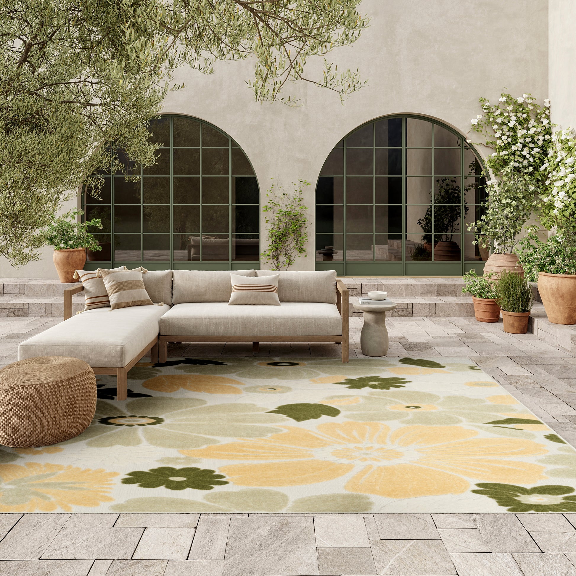 Nourison Home Aloha  Ivory Green  Contemporary