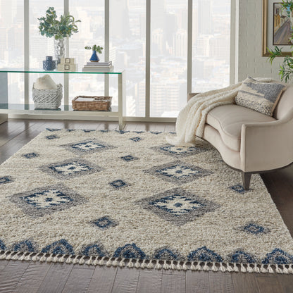 Nourison Home Oslo Shag  Ivory Blue  Contemporary
