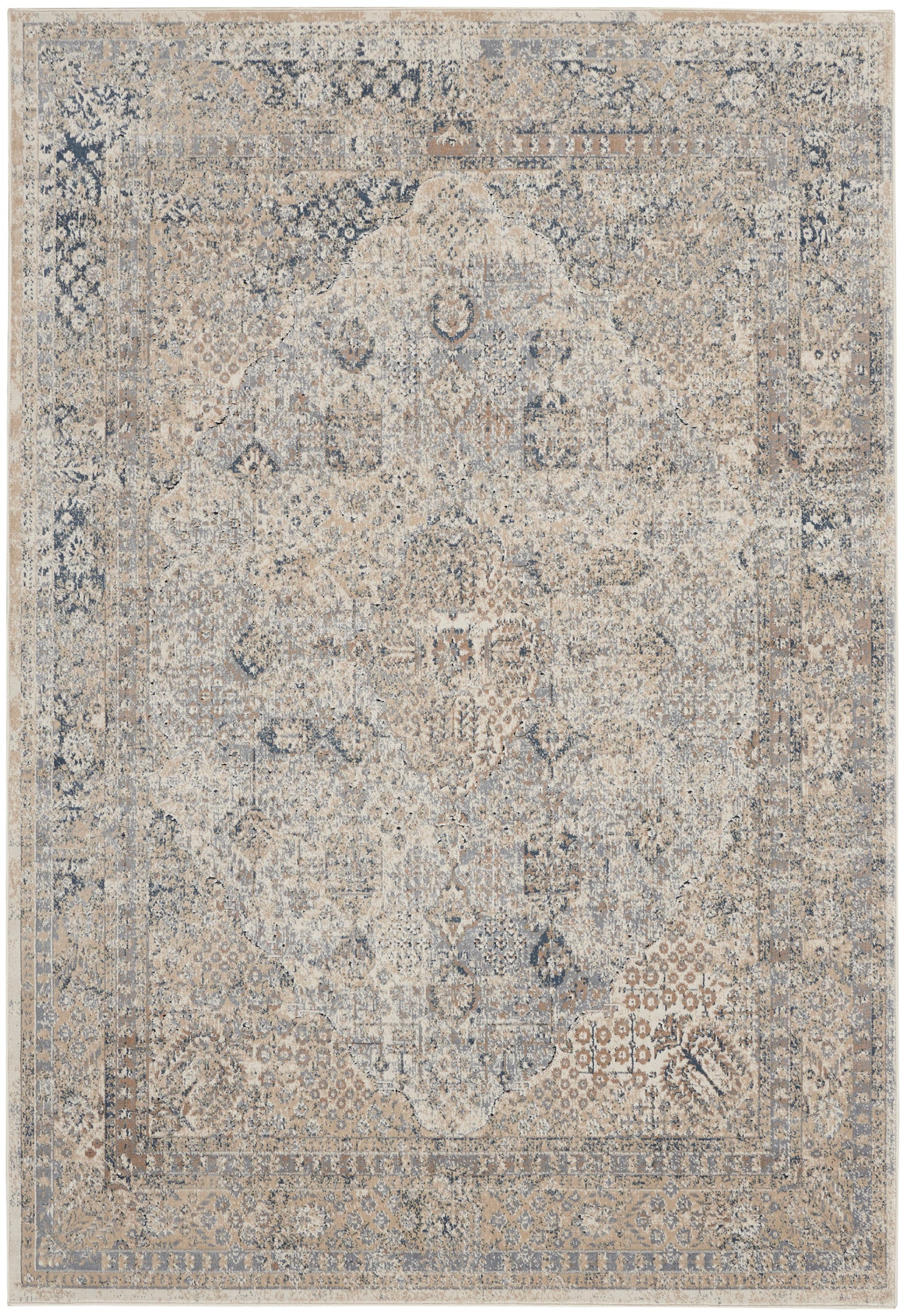 Nourison Home Malta MAI01 Ivory Blue Traditional Power-loomed Rug