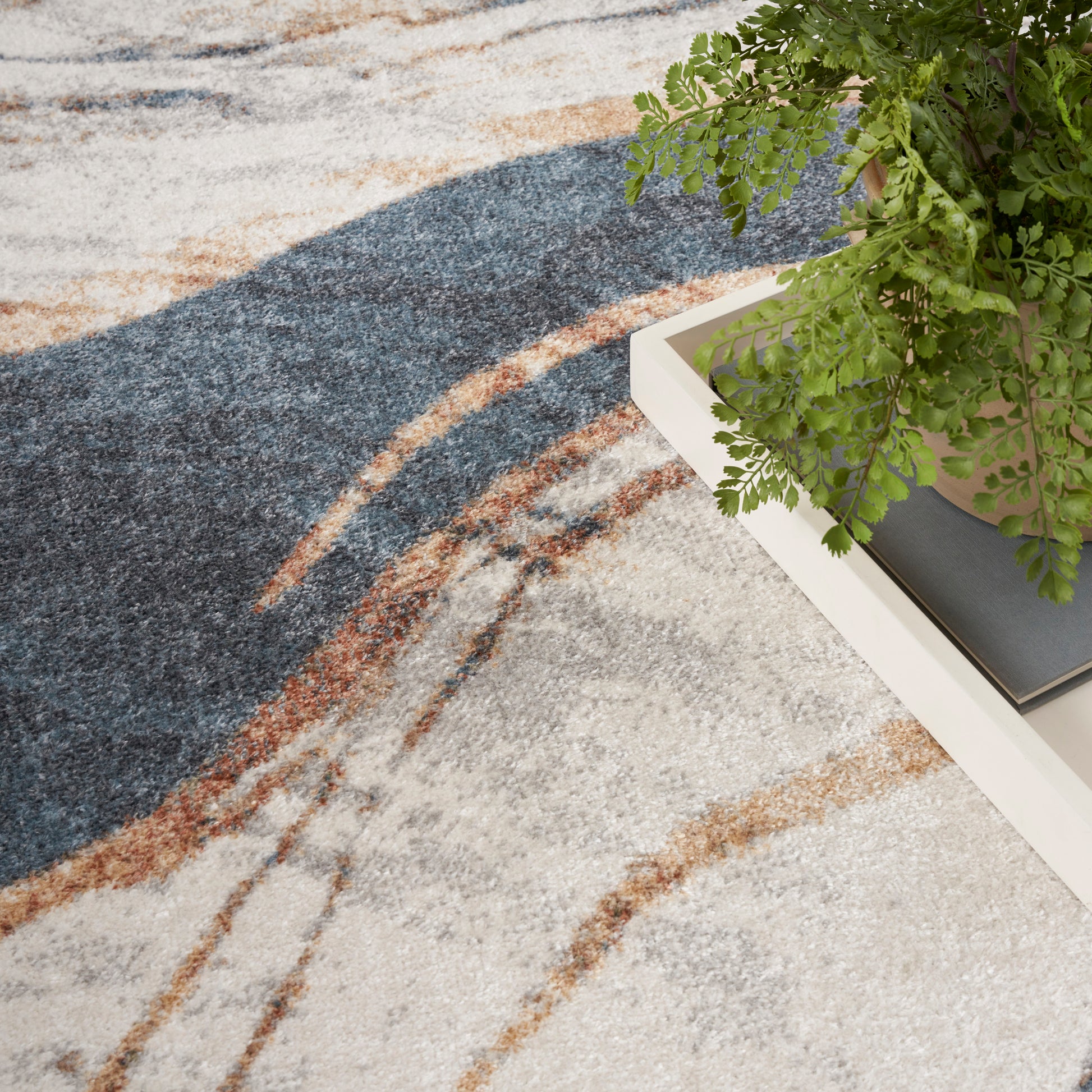 Nourison Home Astra Machine Washable  Ivory Blue  Contemporary