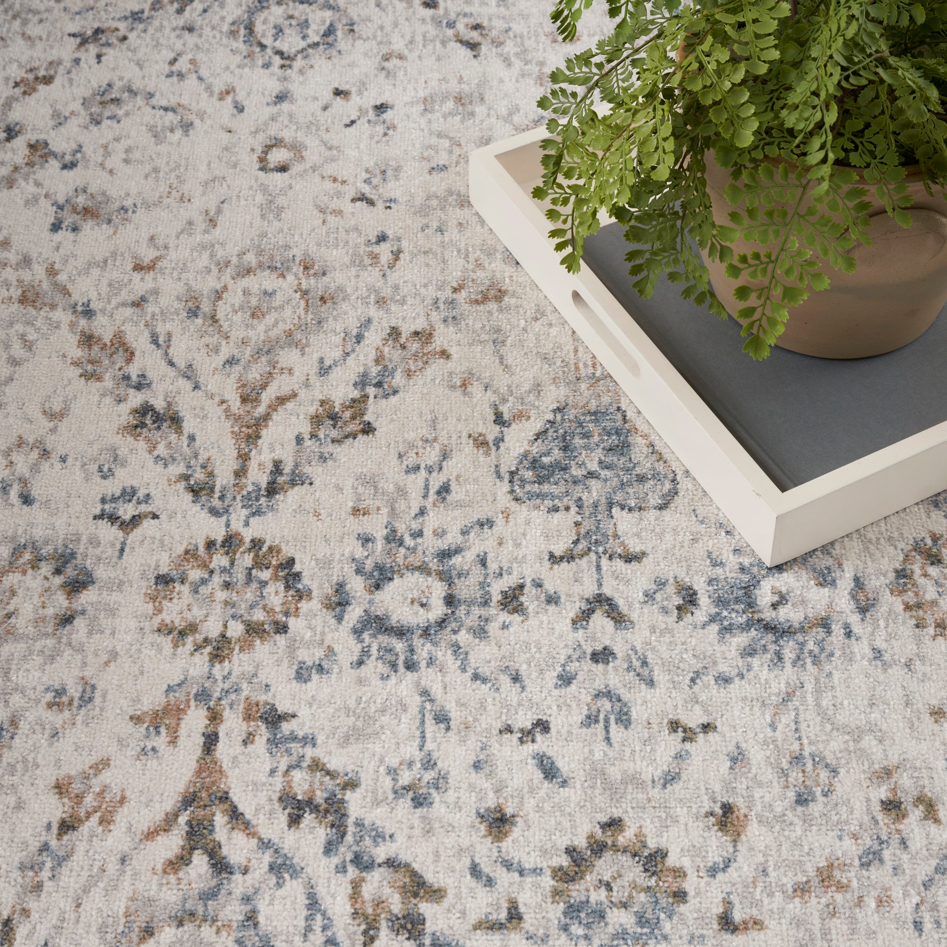 Nourison Home Astra Machine Washable  Ivory Blue  Traditional
