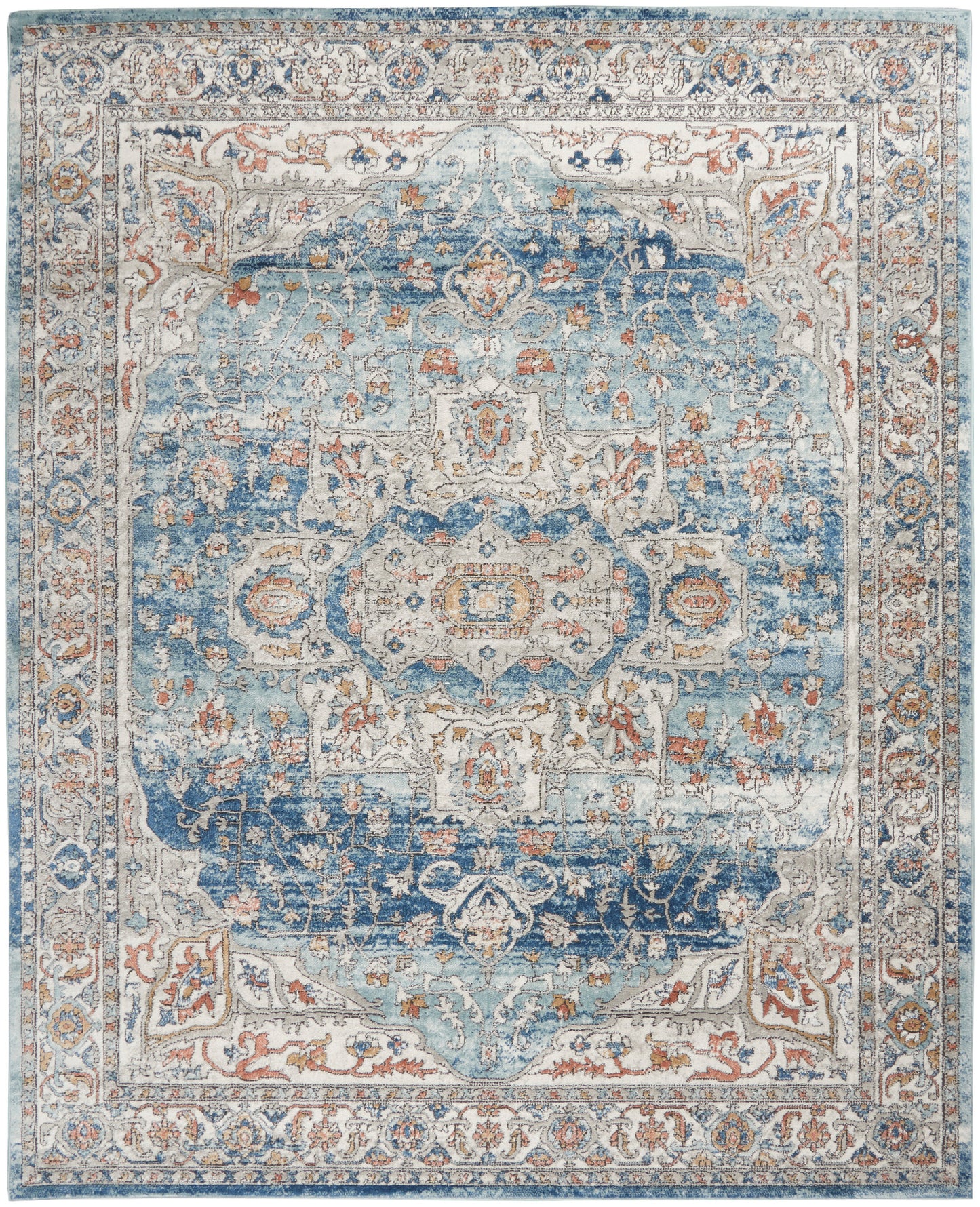 Nourison Home Quarry QUA11 Ivory Blue Traditional Power-loomed Rugs