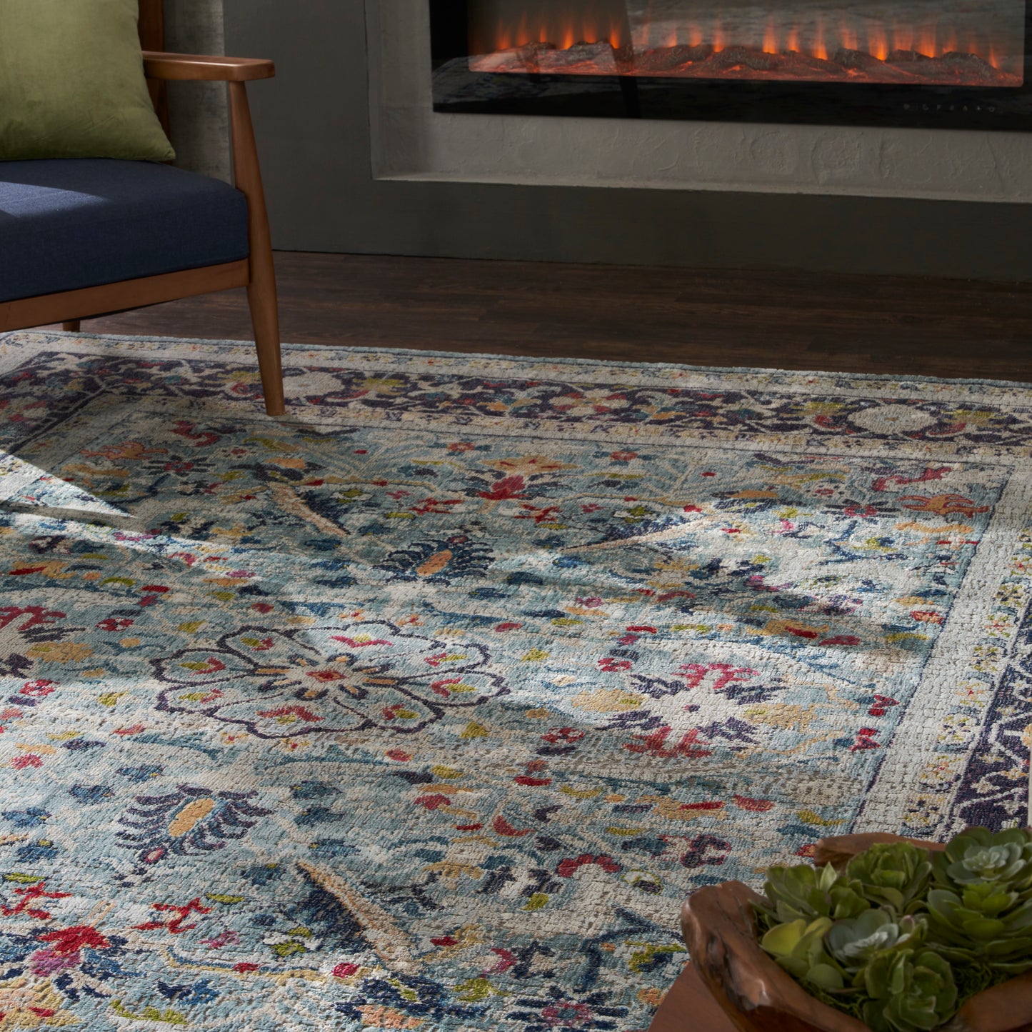 Nourison Home Ankara Global  Teal Multicolor  Traditional